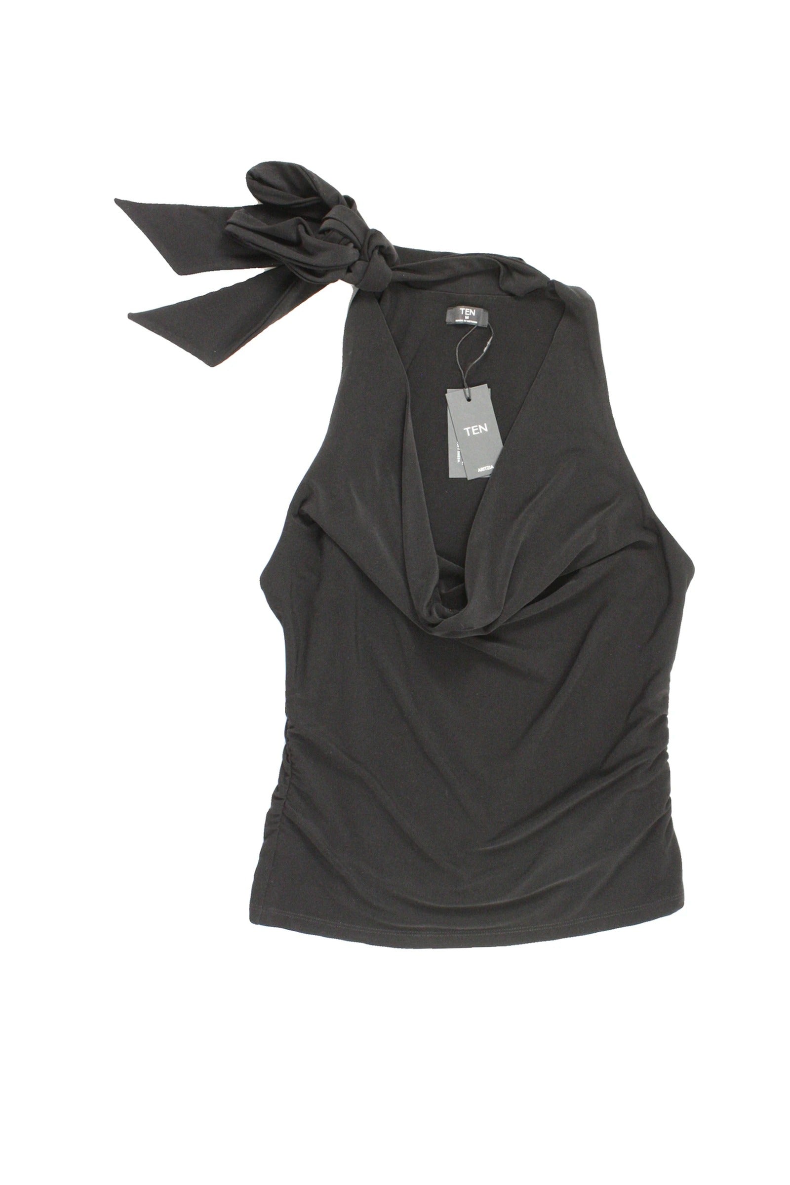 Ten by Aritzia Women's Black Sleeveless Cowl Neck Top with Side Ruching – Size M