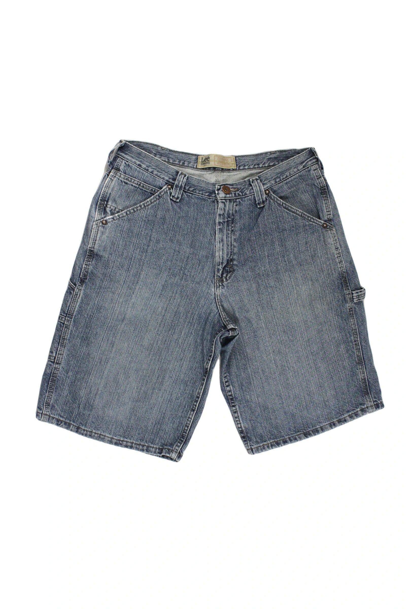 Lee Men's Blue Medium Wash Denim Shorts with Mid Rise and Six Pockets – Waist 34