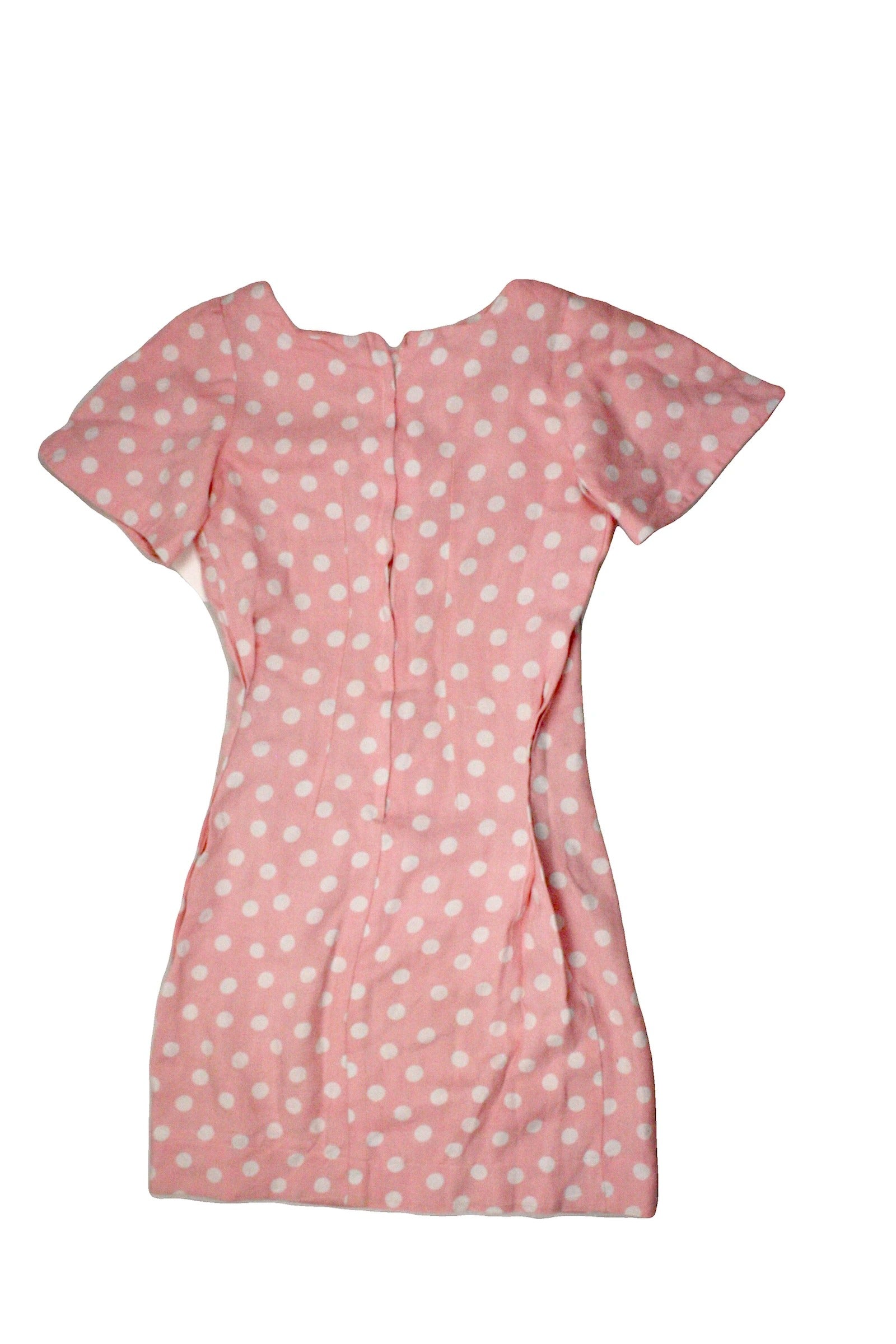 No Brand Women's Light Pink/White Polka Dot Short Sleeve Dress with Square Neck – Size M