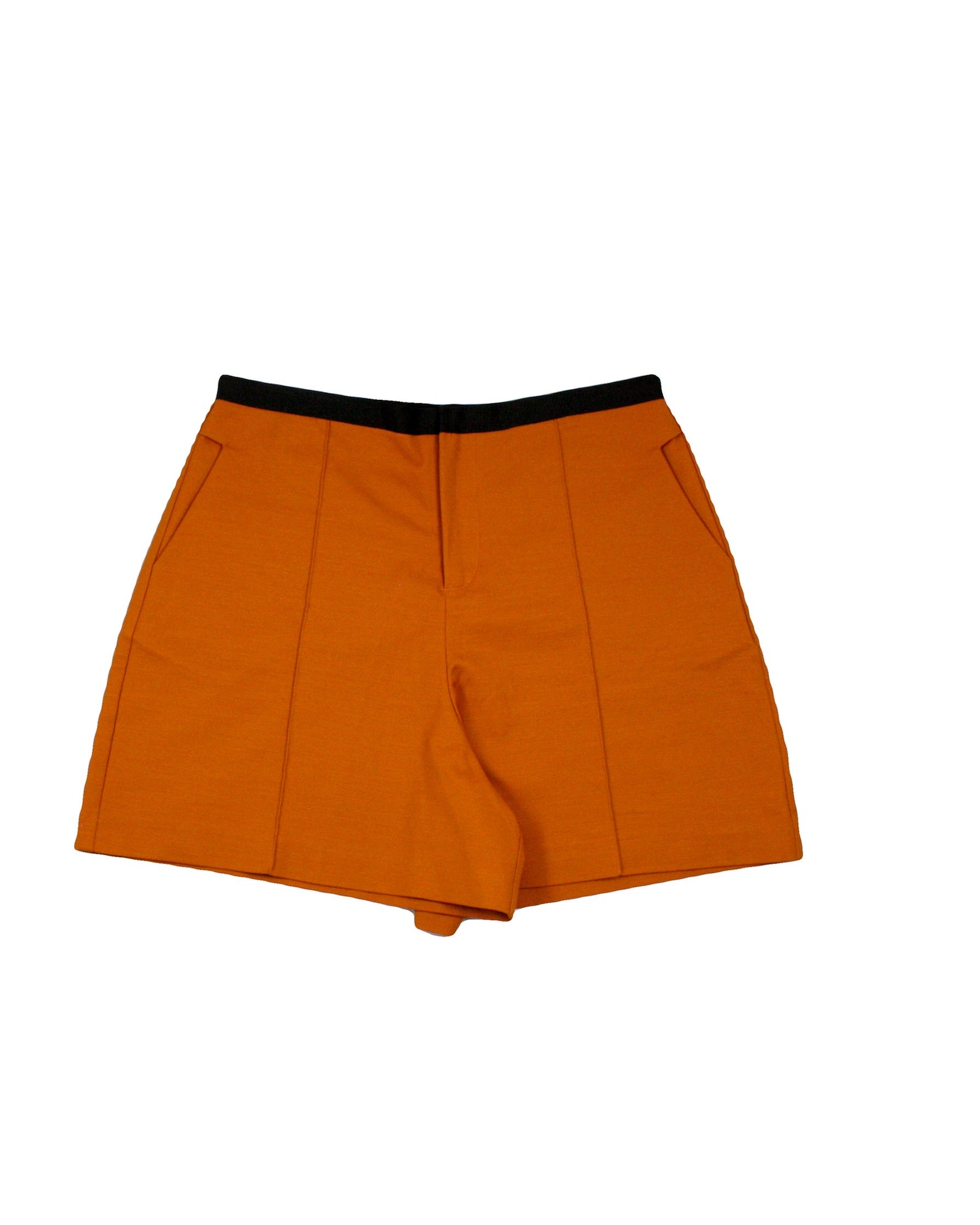 No Brand Women's Orange/Black High Rise Shorts with Stitch Detail and Pockets – W30