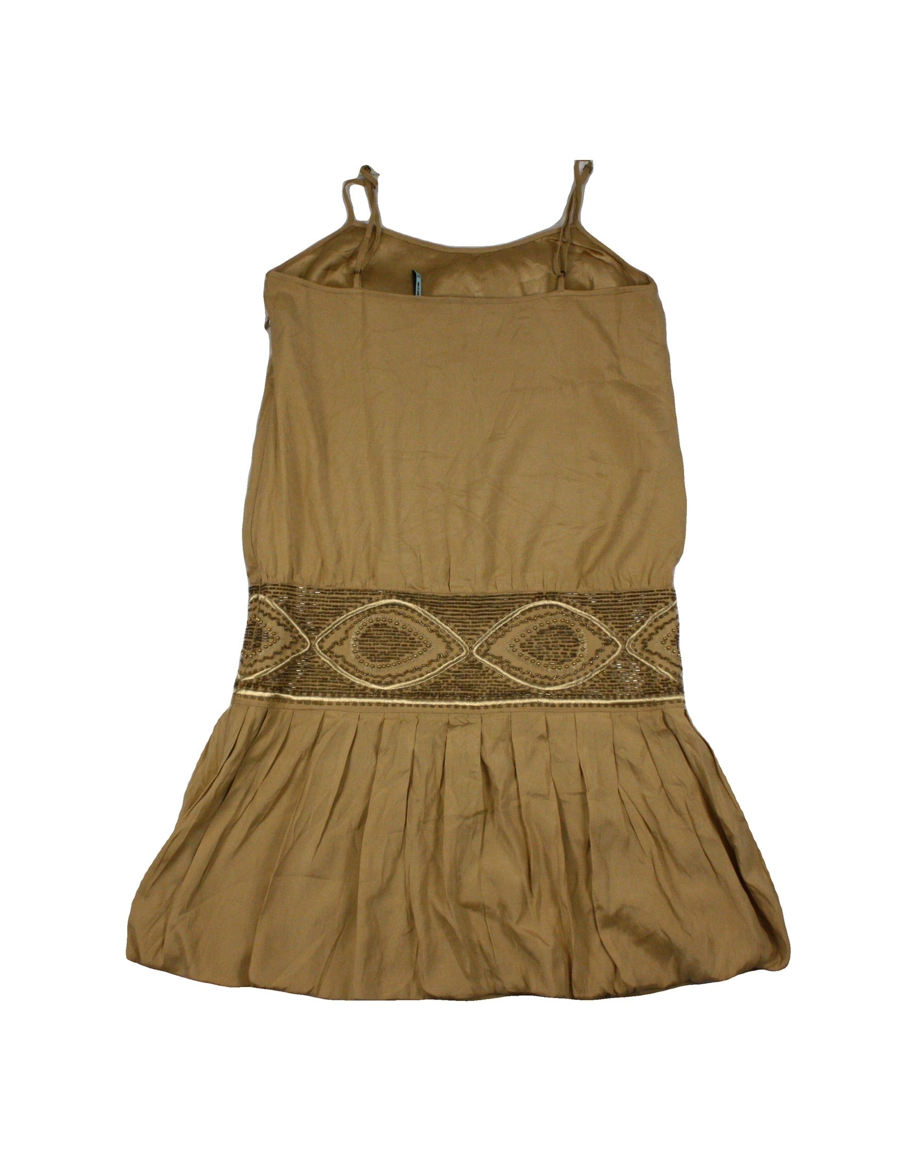 Guess by Marciano Women's Tan Silk Spaghetti Strap Mini Dress with Beaded Embroidery – Size XS