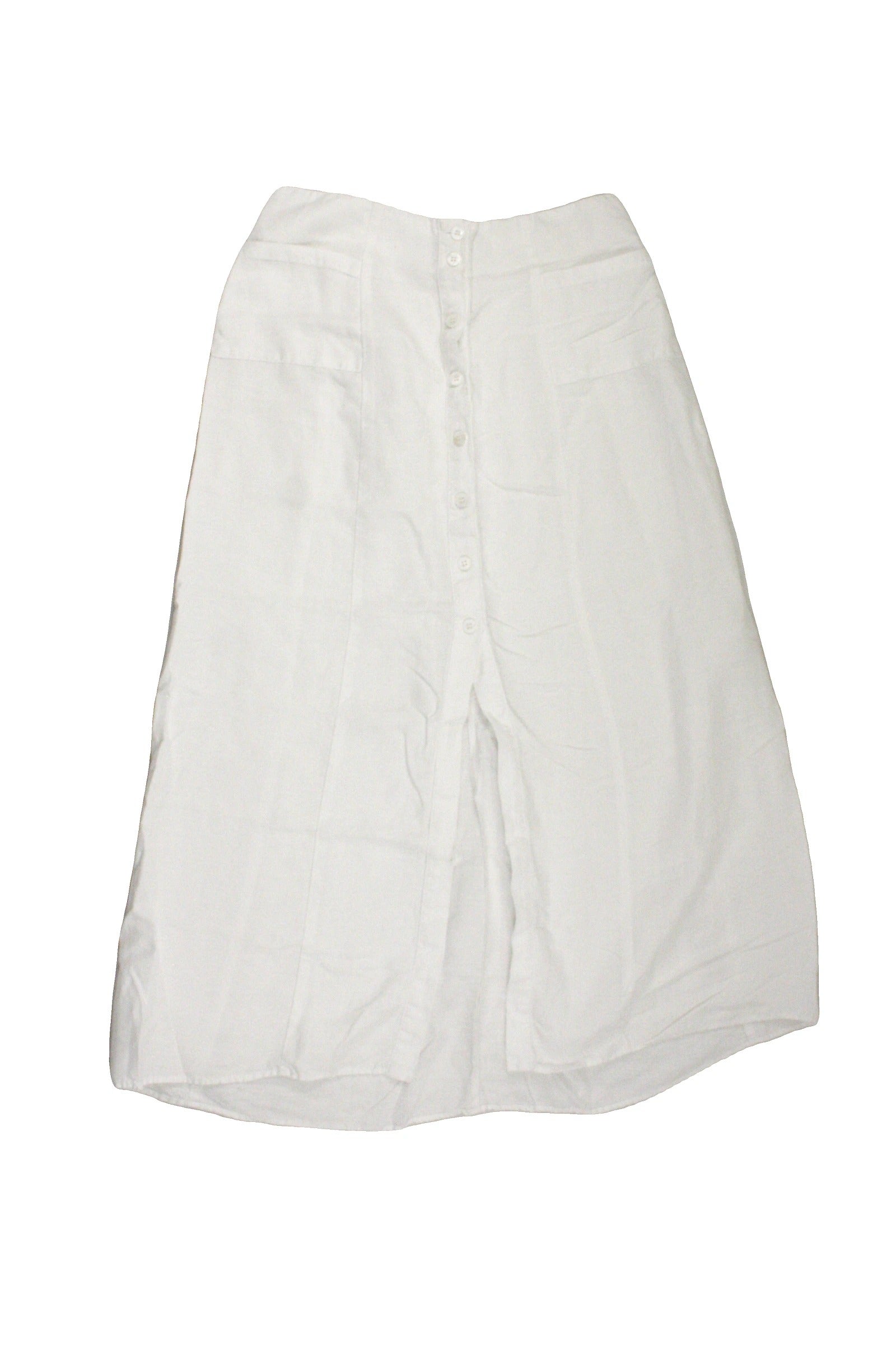 Reformation Designer Women's White Linen Blend Skirt with Button Front and Pockets – W28