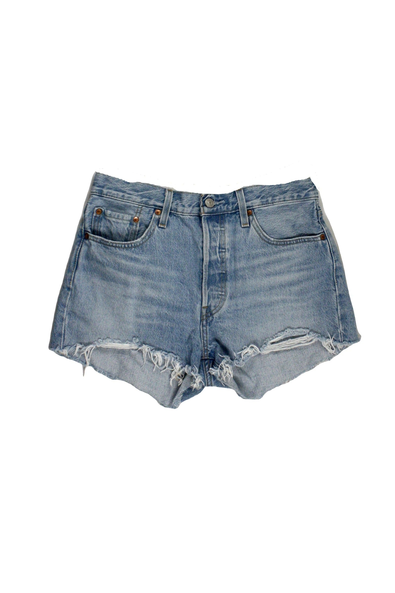 Levi's Women's Blue Light Wash 501 Denim Shorts with High Rise and Frayed Hem – W31