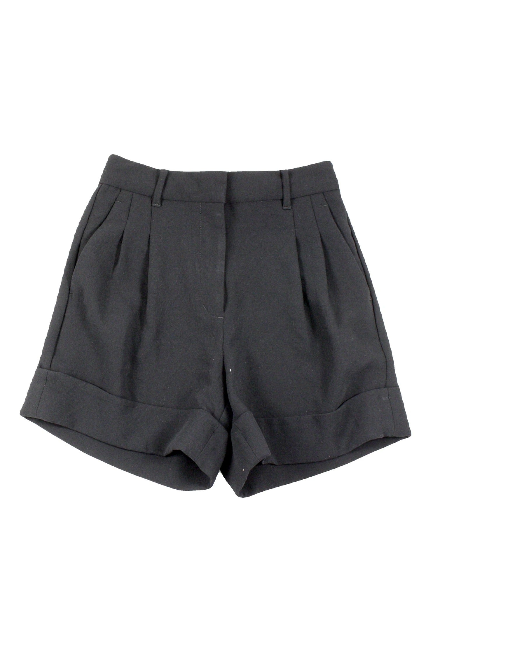 Wilfred Women's Black Pleated Shorts with High Rise and Cuffed Hem – W26