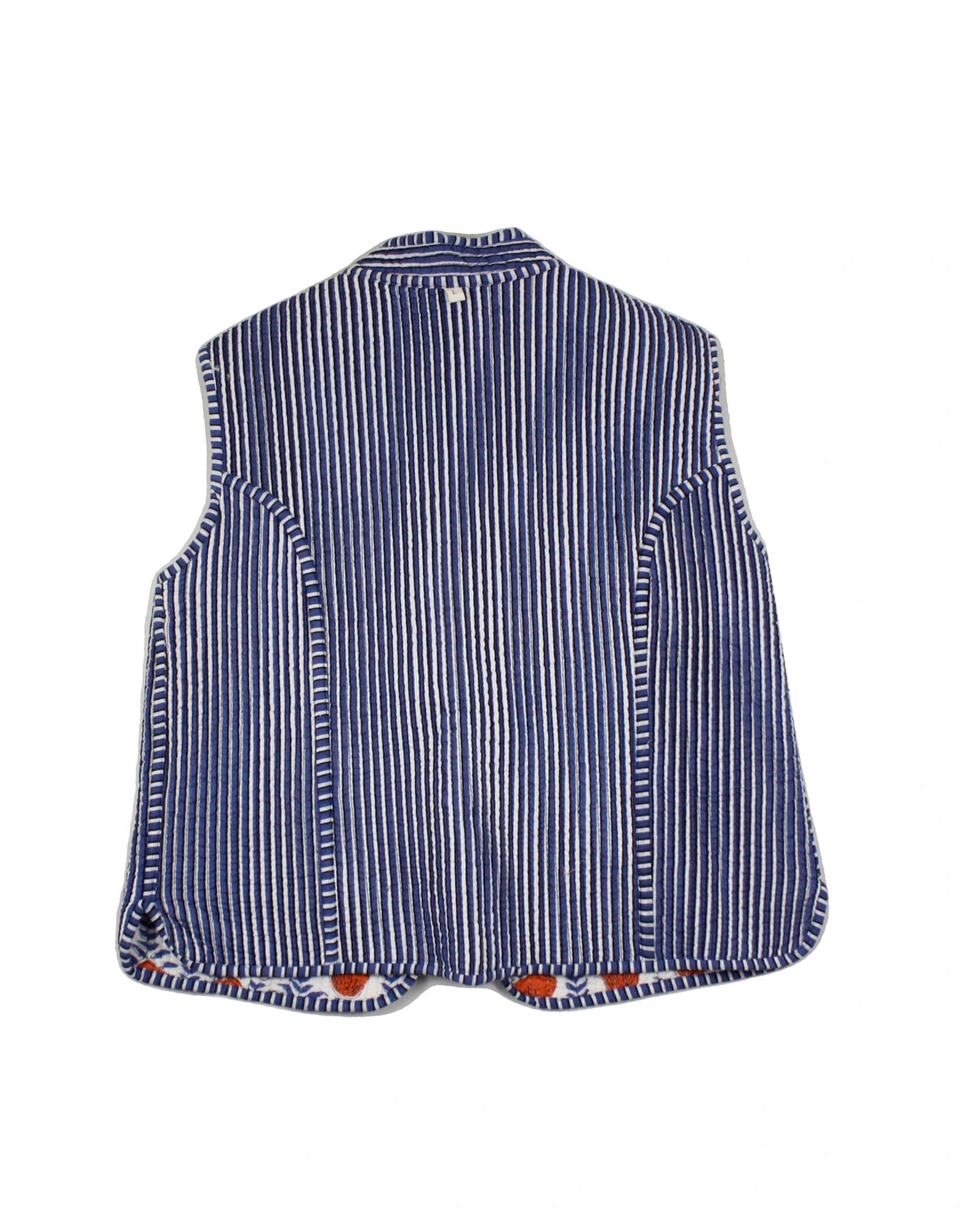Women's White/Blue/Orange/Black Quilted Floral Vest – Size L