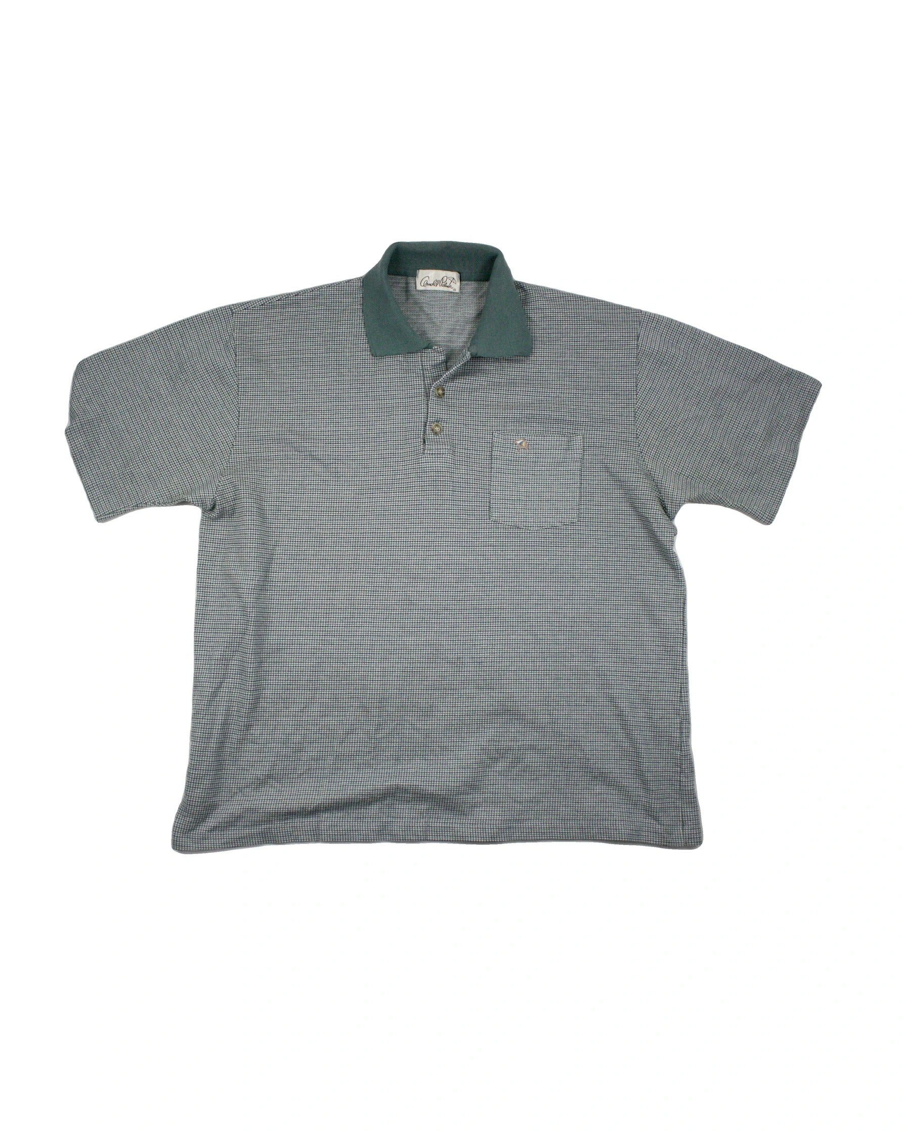 Arnold Palmer Men's Light Grey, Dark Blue, and Green Houndstooth Polo – Size Not Marked