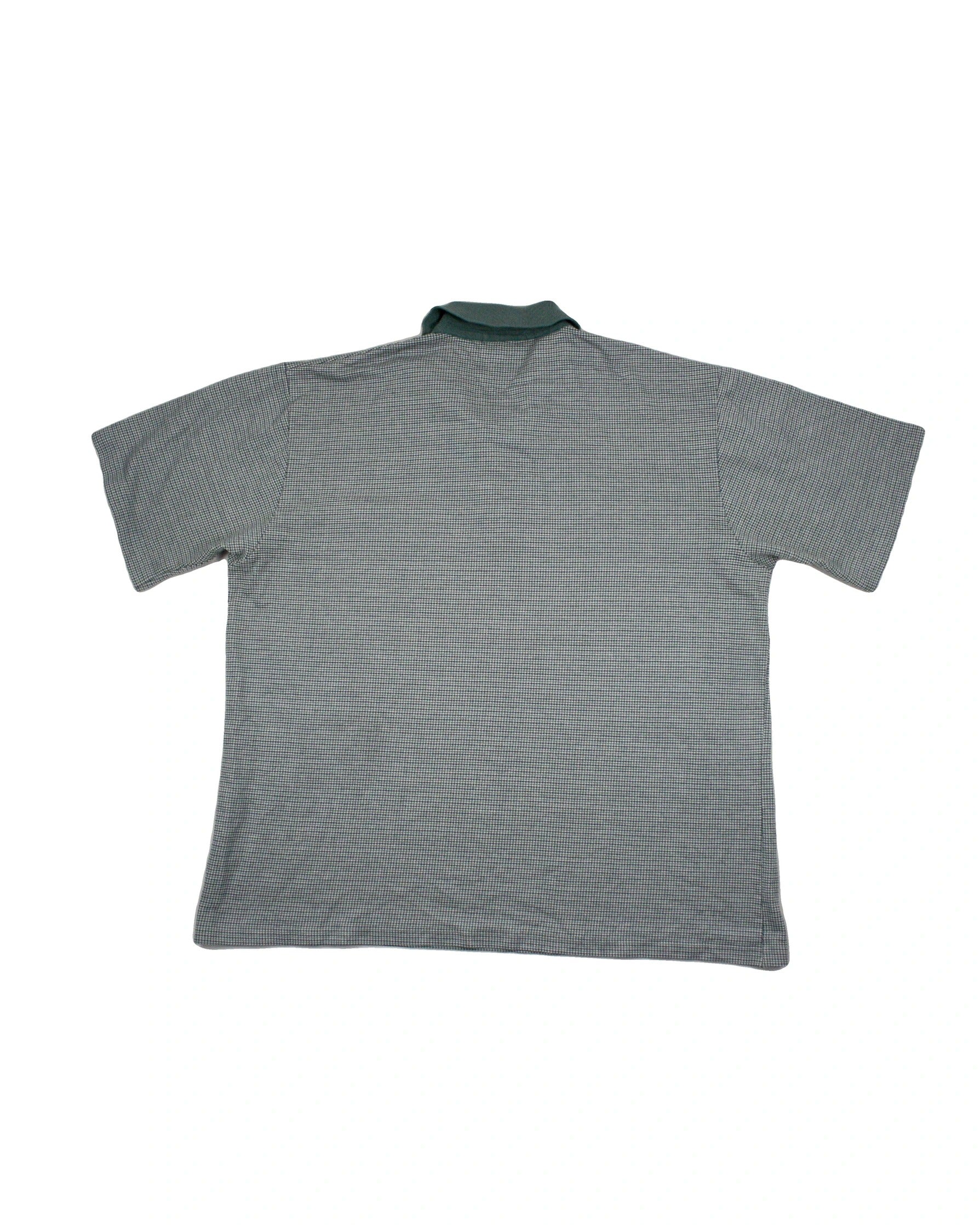 Arnold Palmer Men's Light Grey, Dark Blue, and Green Houndstooth Polo – Size Not Marked