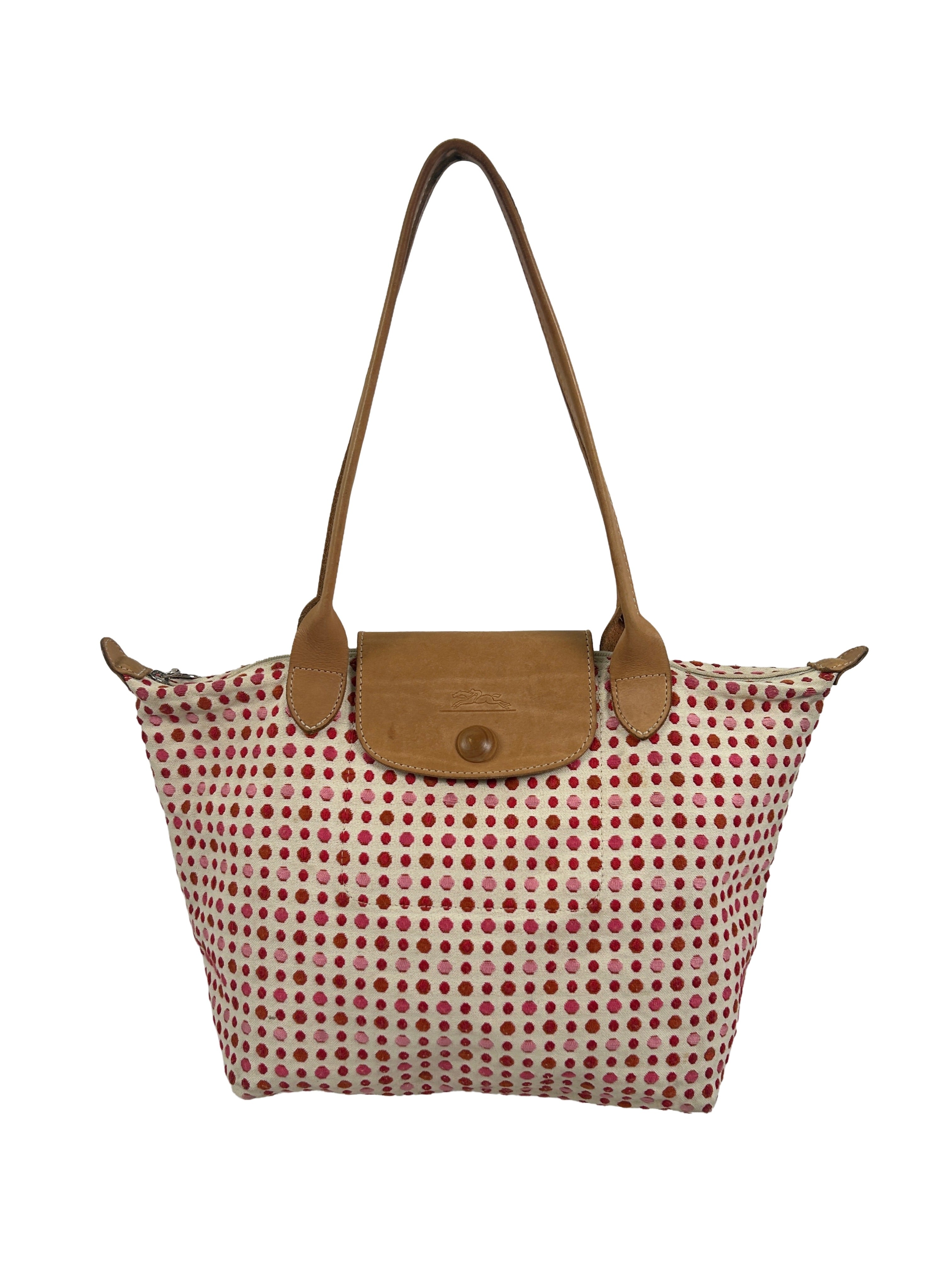 Longchamp Le Pliage Polka Dot Canvas Tote Bag