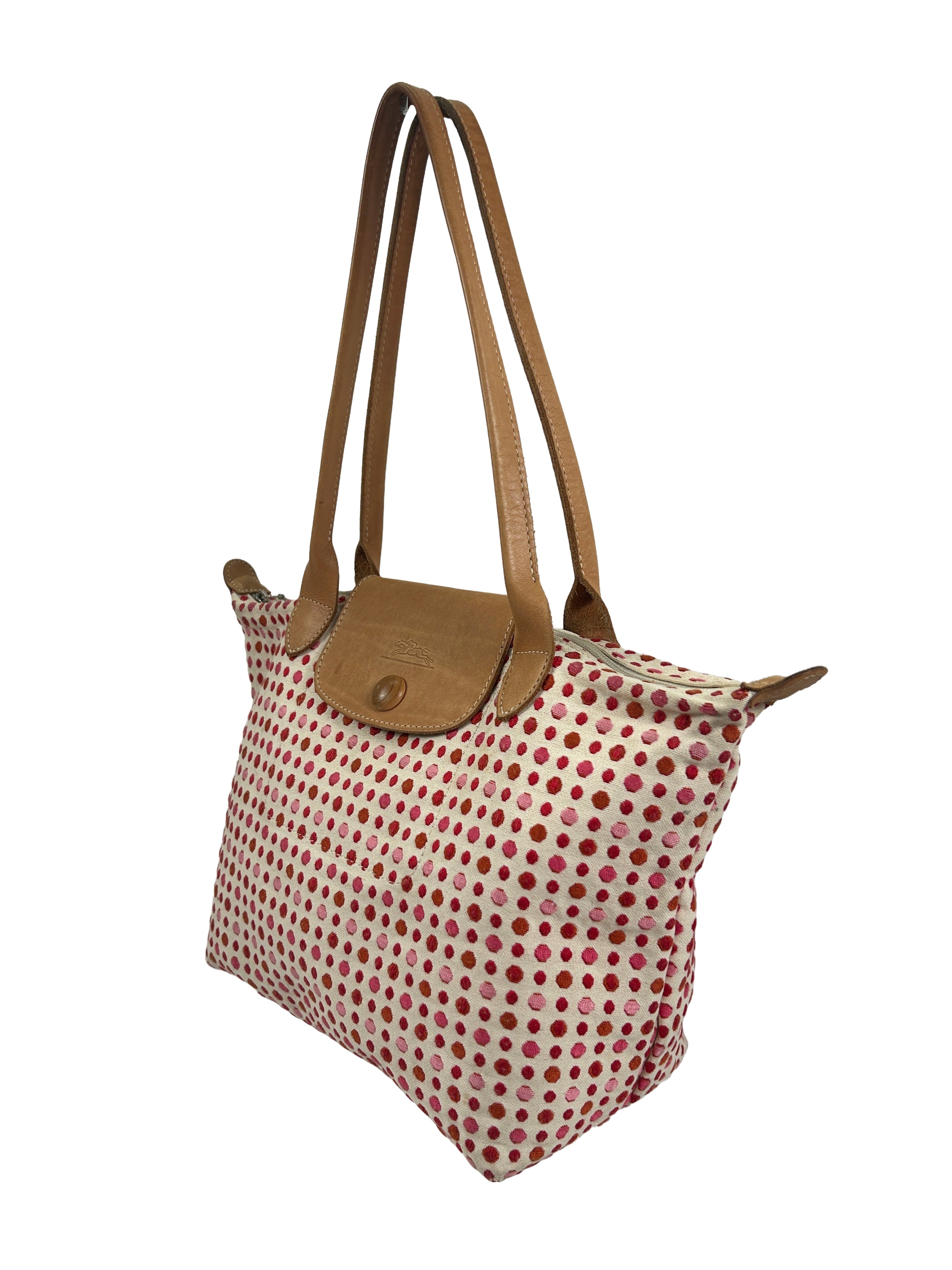 Longchamp Le Pliage Polka Dot Canvas Tote Bag