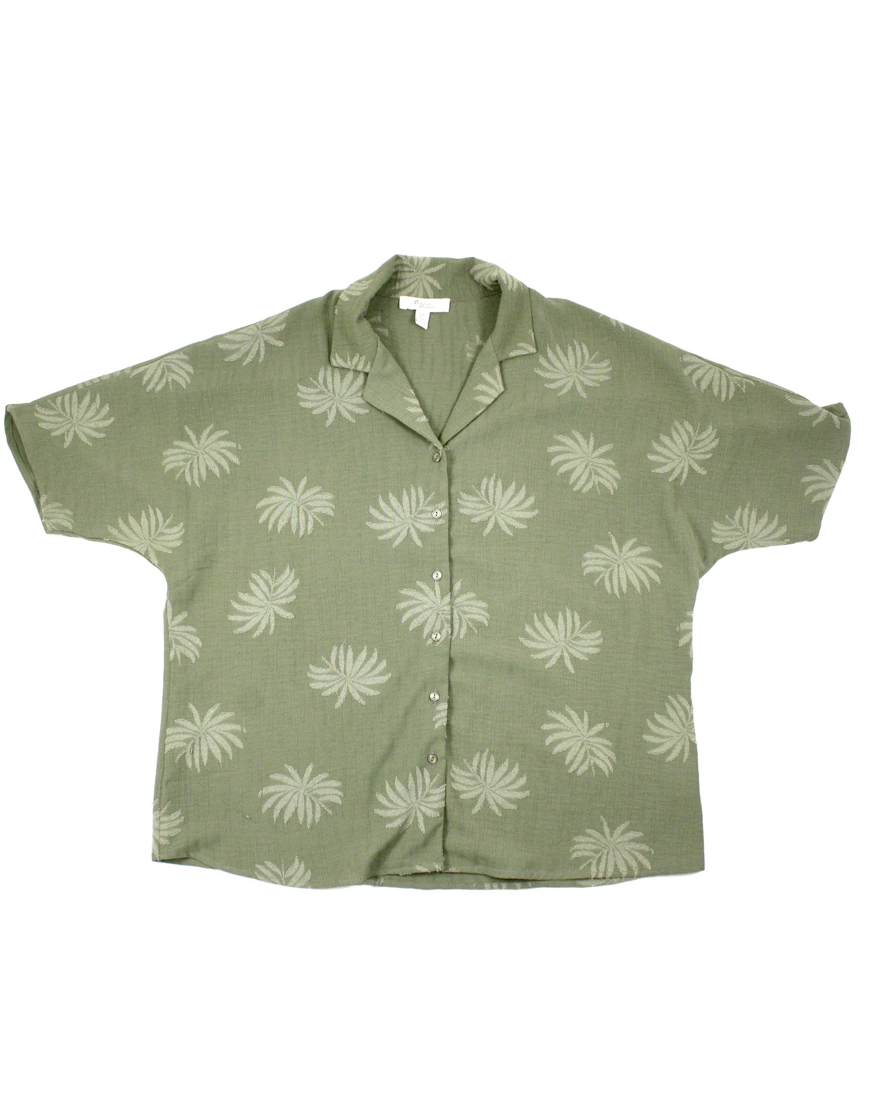 C By One Women's Green Floral Embroidered Short Sleeve Shirt – Size L