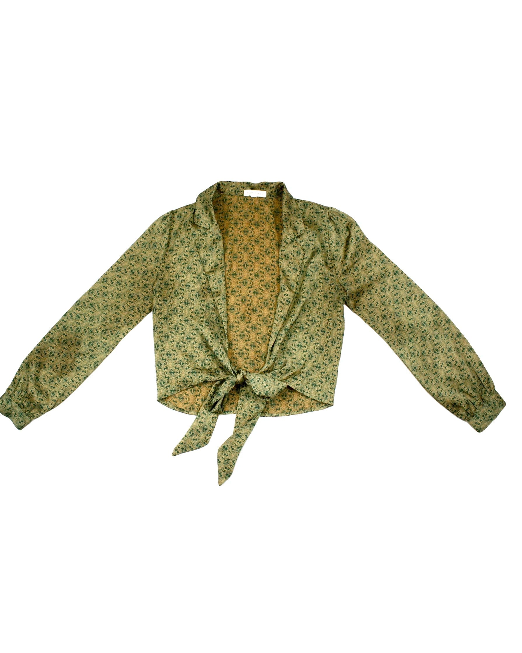 Honey Punch Women's Green and Mustard Paisley Long Sleeve Top – Size XS