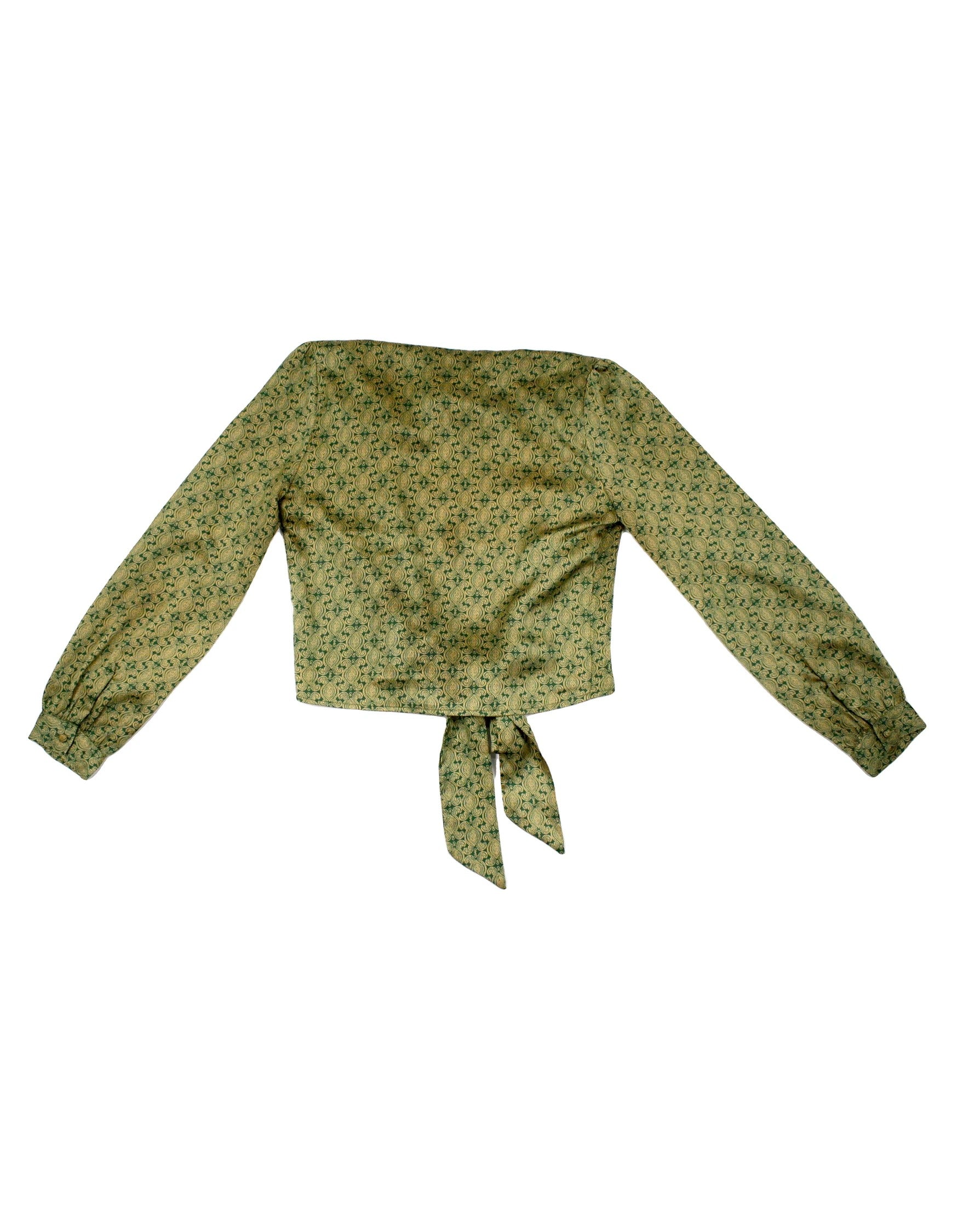 Honey Punch Women's Green and Mustard Paisley Long Sleeve Top – Size XS