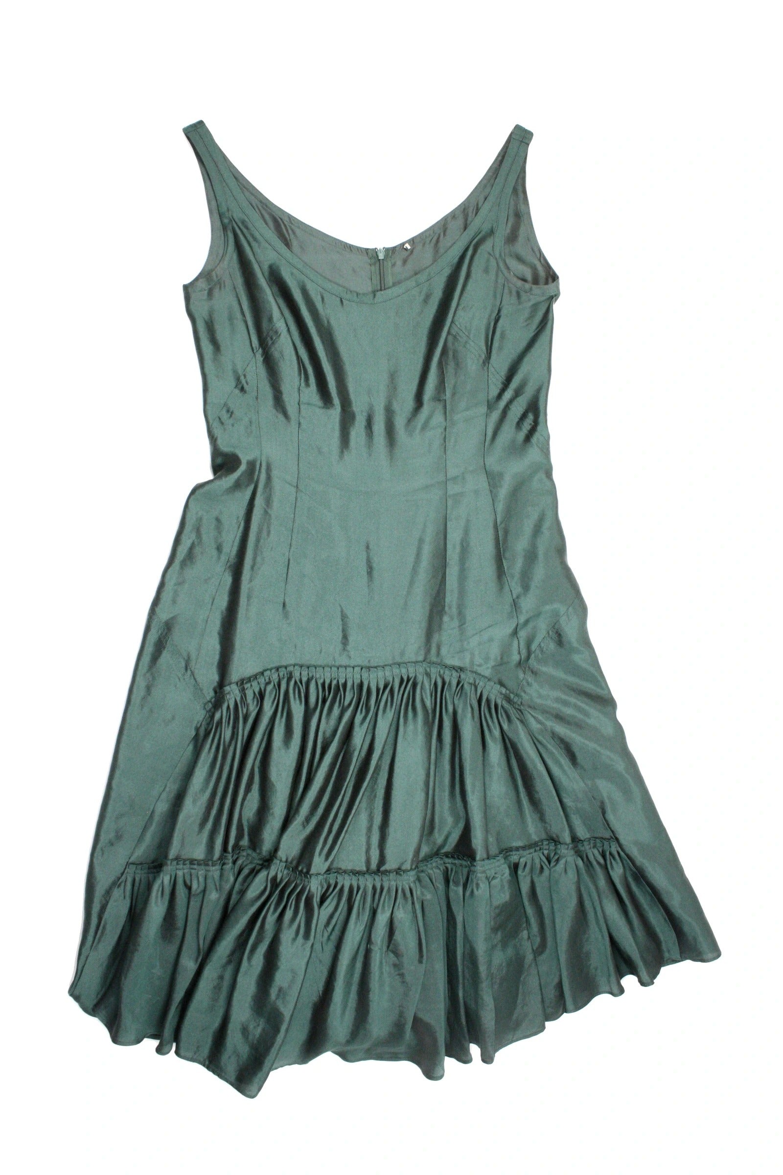 Hugo Boss Women's Dark Green Silk Pleated Midi Dress – Size 6