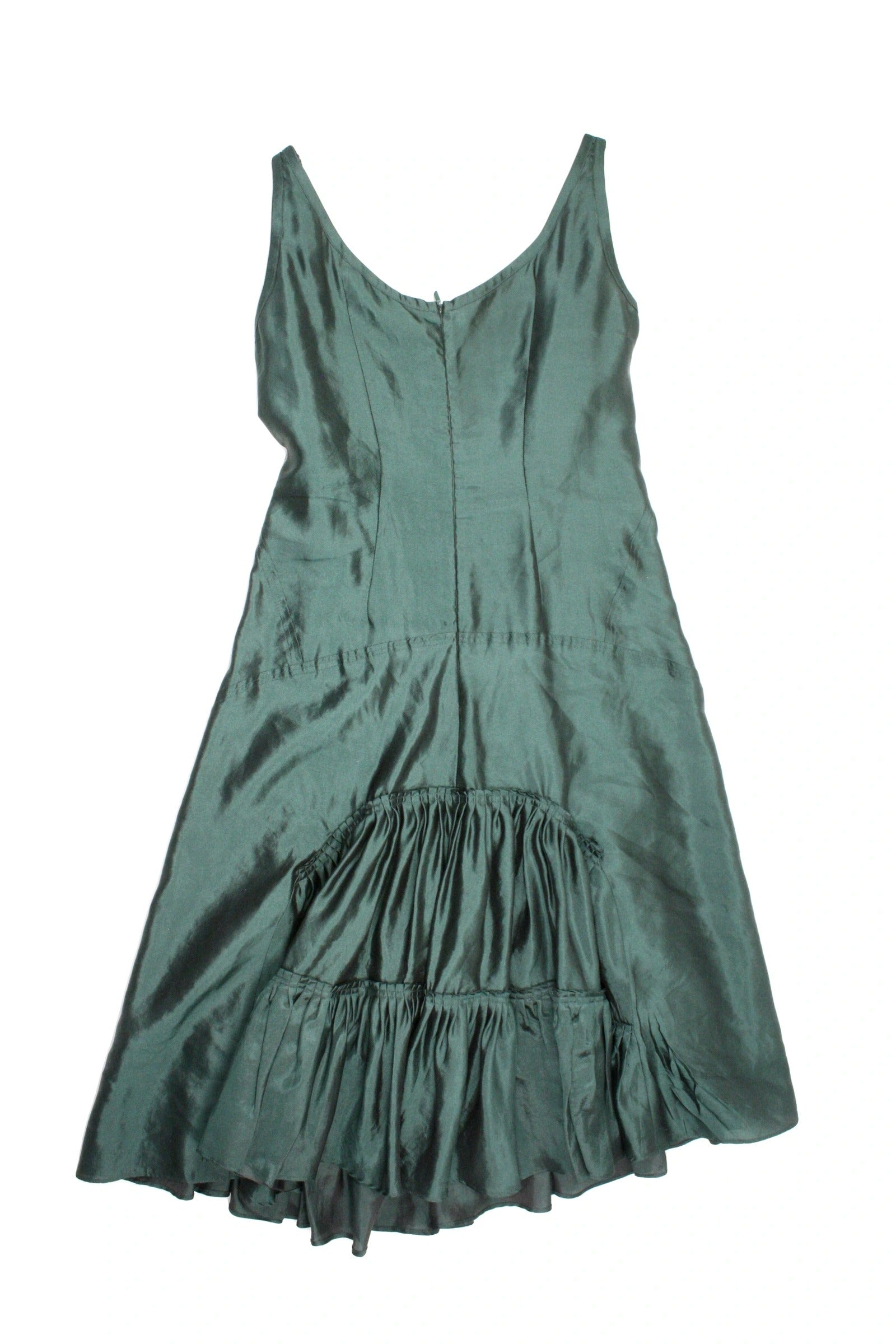 Hugo Boss Women's Dark Green Silk Pleated Midi Dress – Size 6