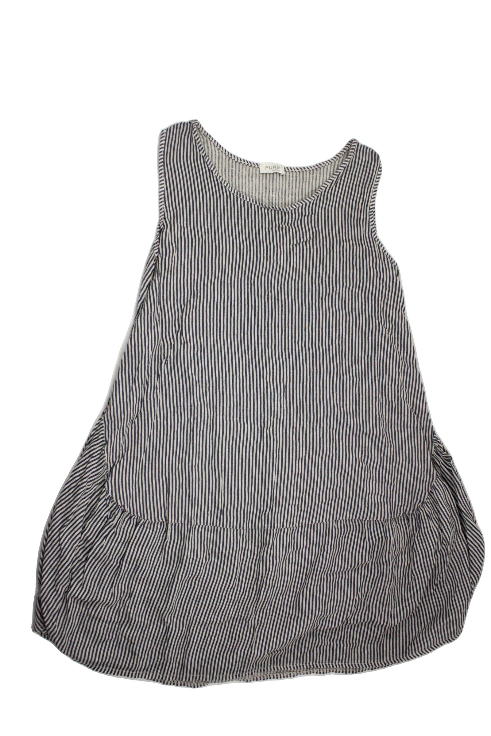 Pure Women's Light Grey and Dark Blue Striped Linen Midi Dress – Size S