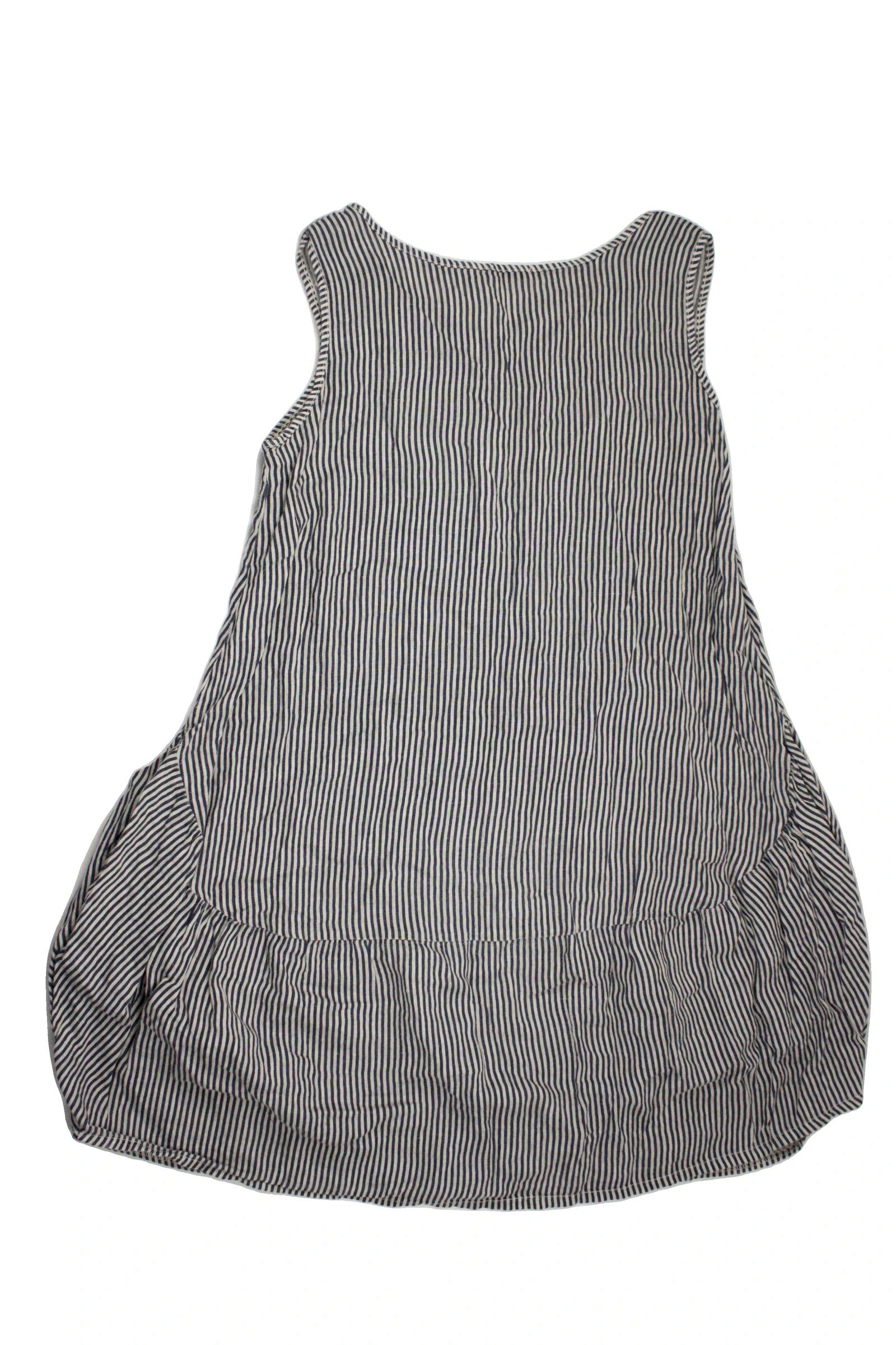 Pure Women's Light Grey and Dark Blue Striped Linen Midi Dress – Size S