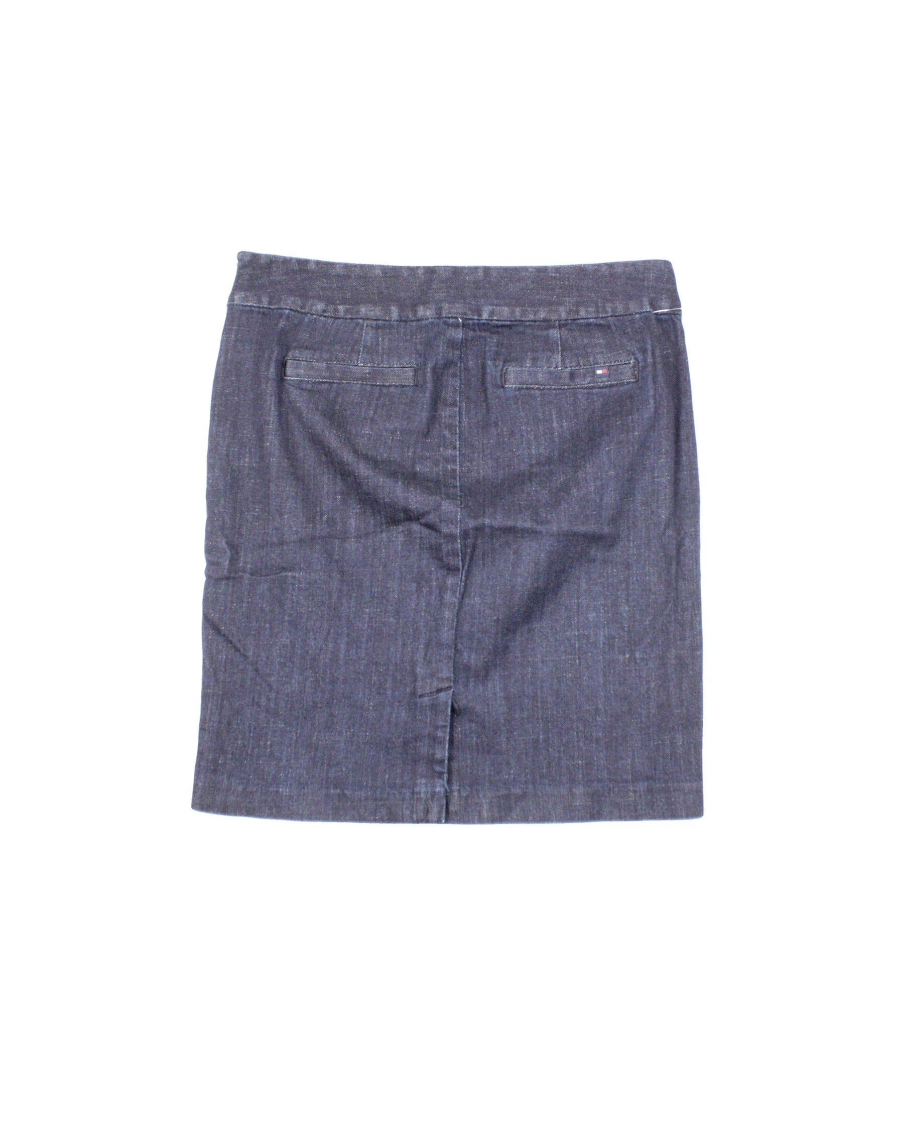 Tommy Hilfiger Women's Navy Denim Midi Skirt with Dark Wash and Logo Detail – Waist 30