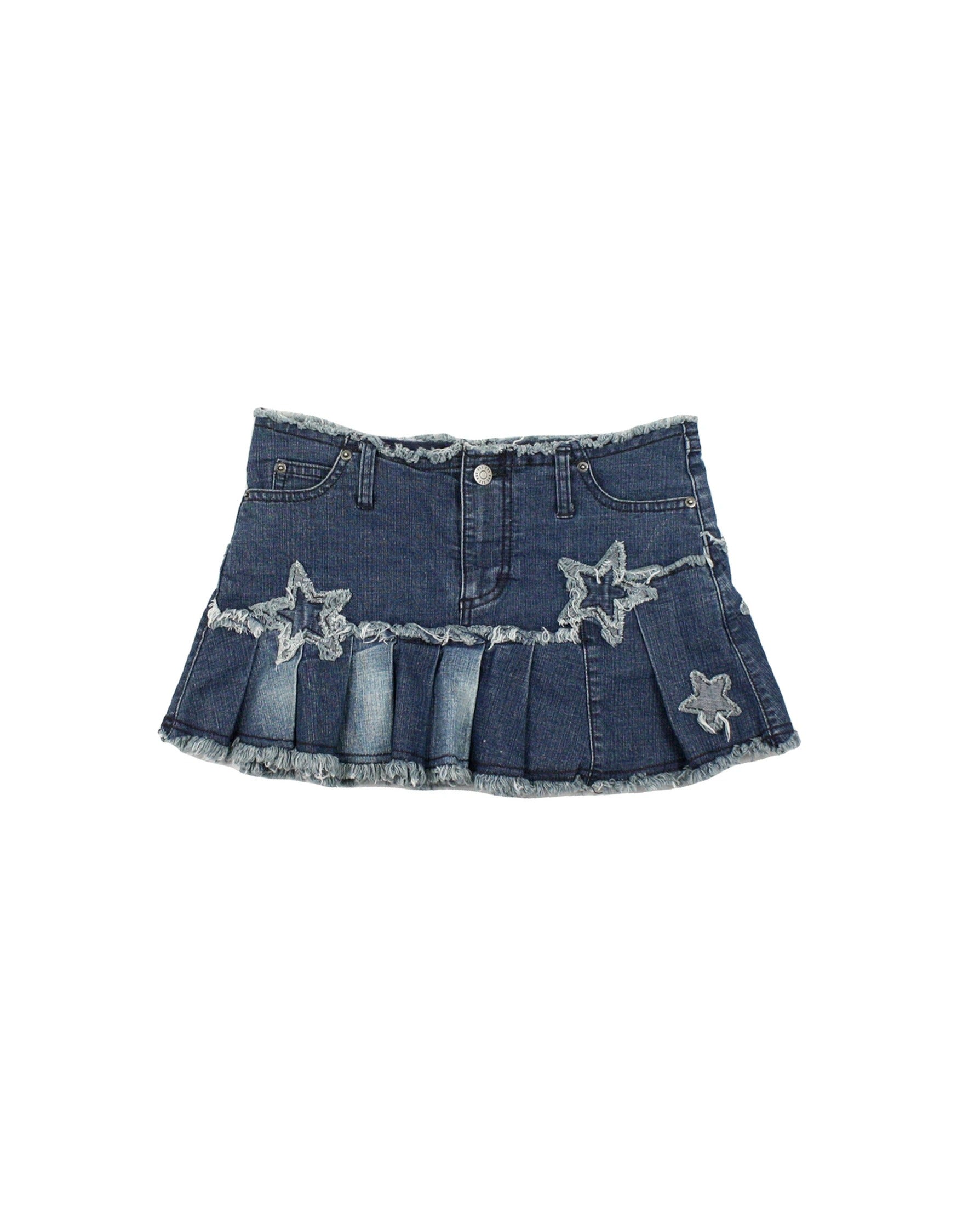 Silence + Noise Women's Medium-Wash Denim Mini Skirt with Star Patches – Size 28