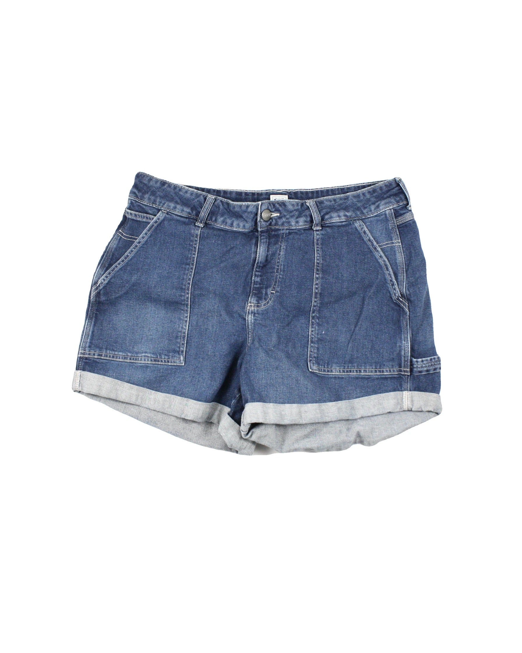 Lee Women's Blue Medium-Wash Cuffed Shorts with Five Pockets – Size 34