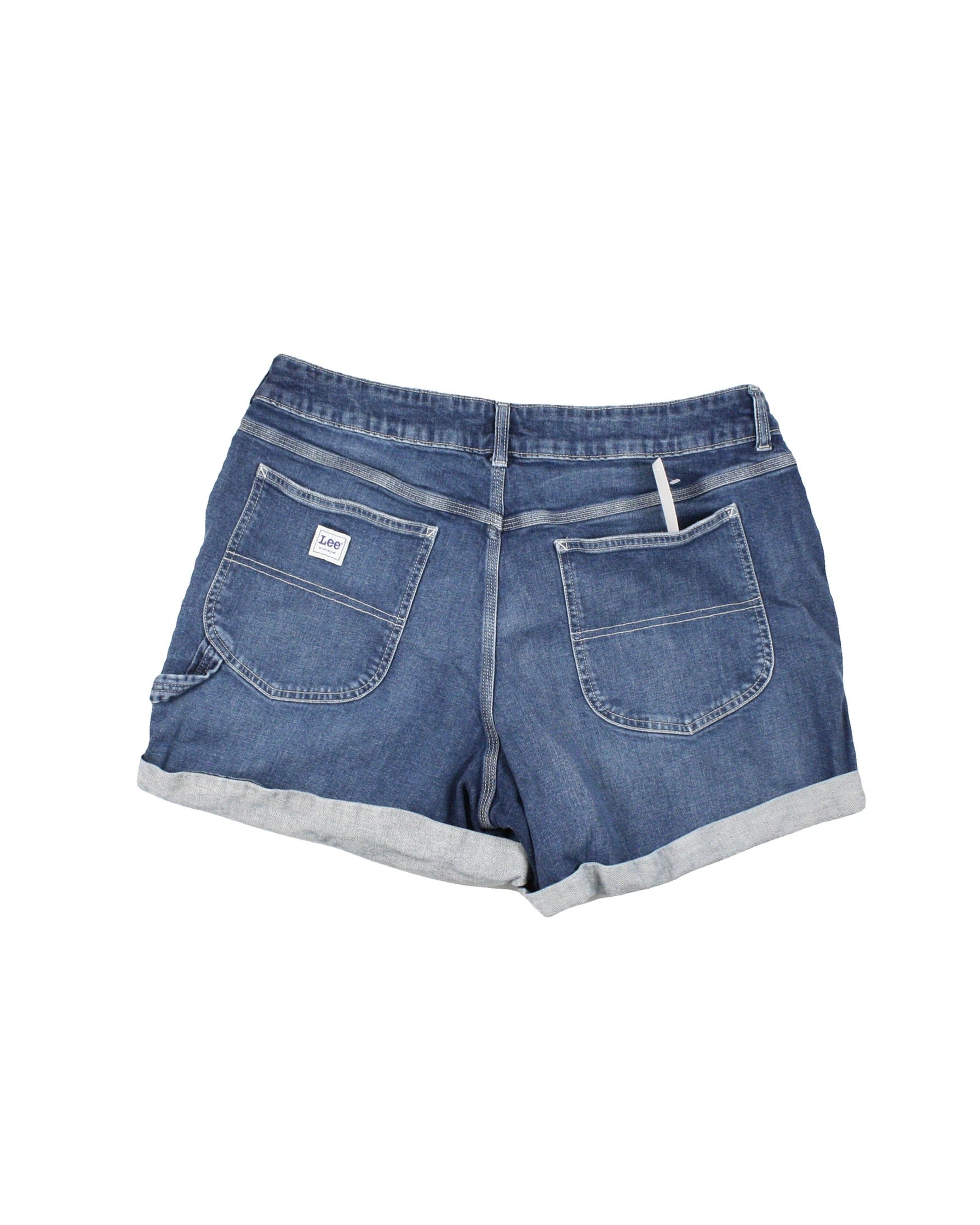 Lee Women's Blue Medium-Wash Cuffed Shorts with Five Pockets – Size 34