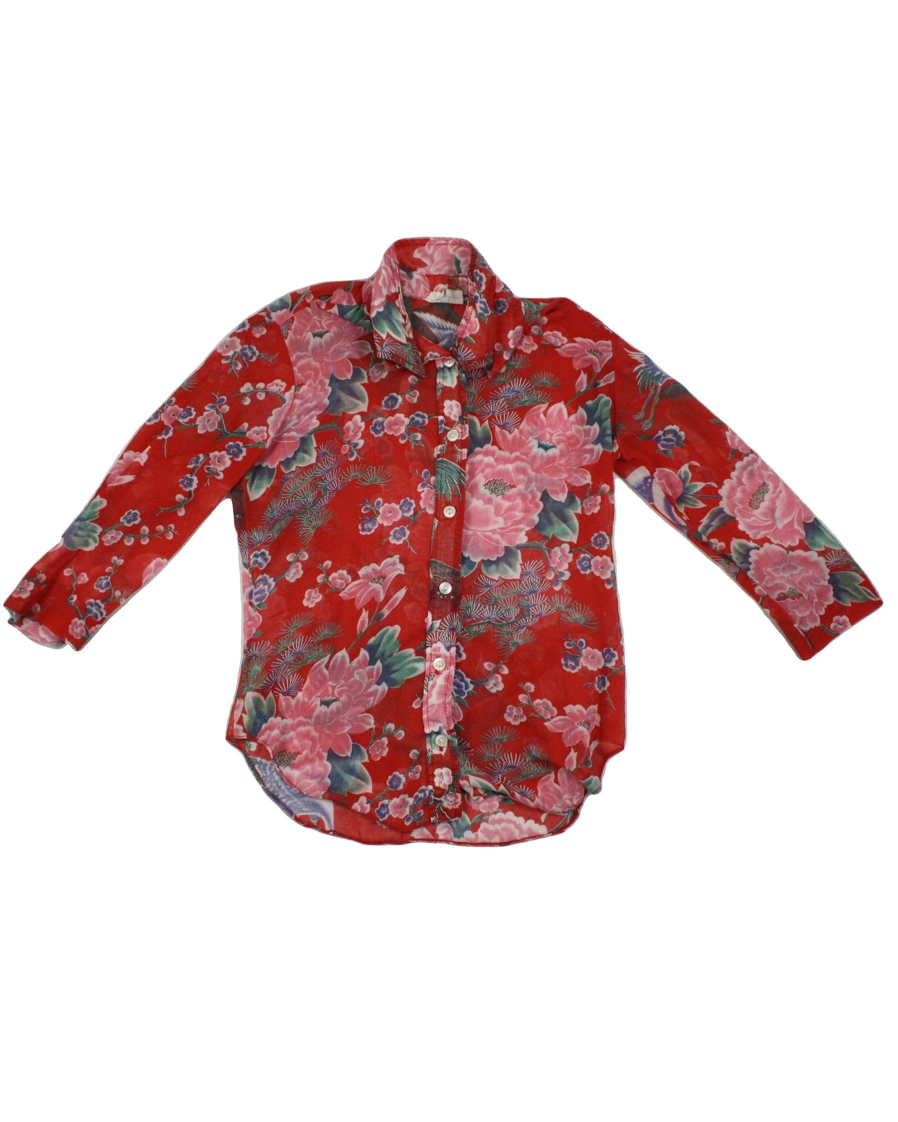 Jonathan Logan Women's Red, Green, Navy, and White Long Sleeve Floral Shirt