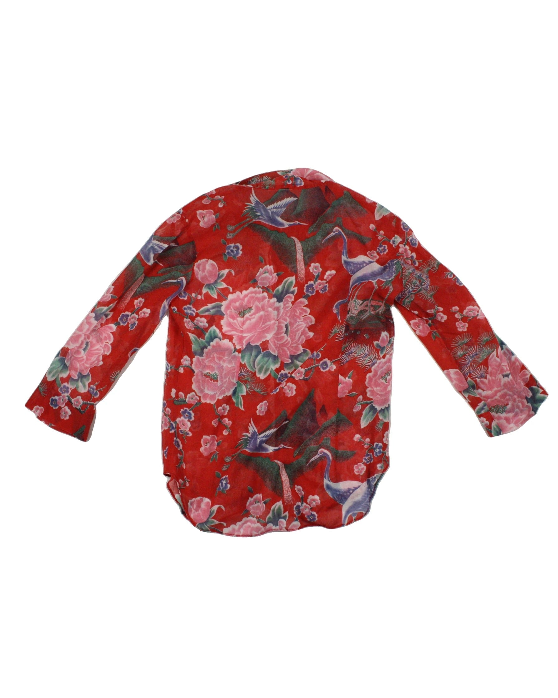 Jonathan Logan Women's Red, Green, Navy, and White Long Sleeve Floral Shirt