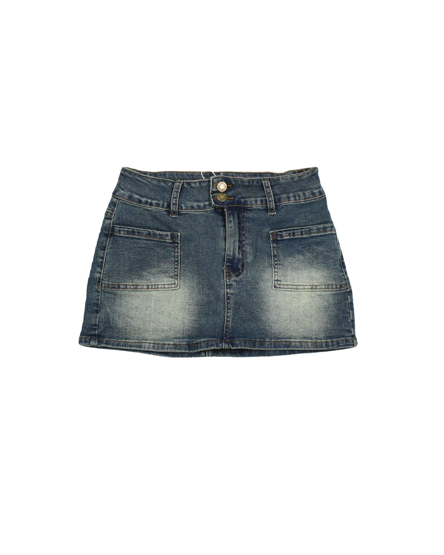 NV Felix Women's Navy and Tan Medium-Wash Mini Skirt with Four Pockets – Size 24