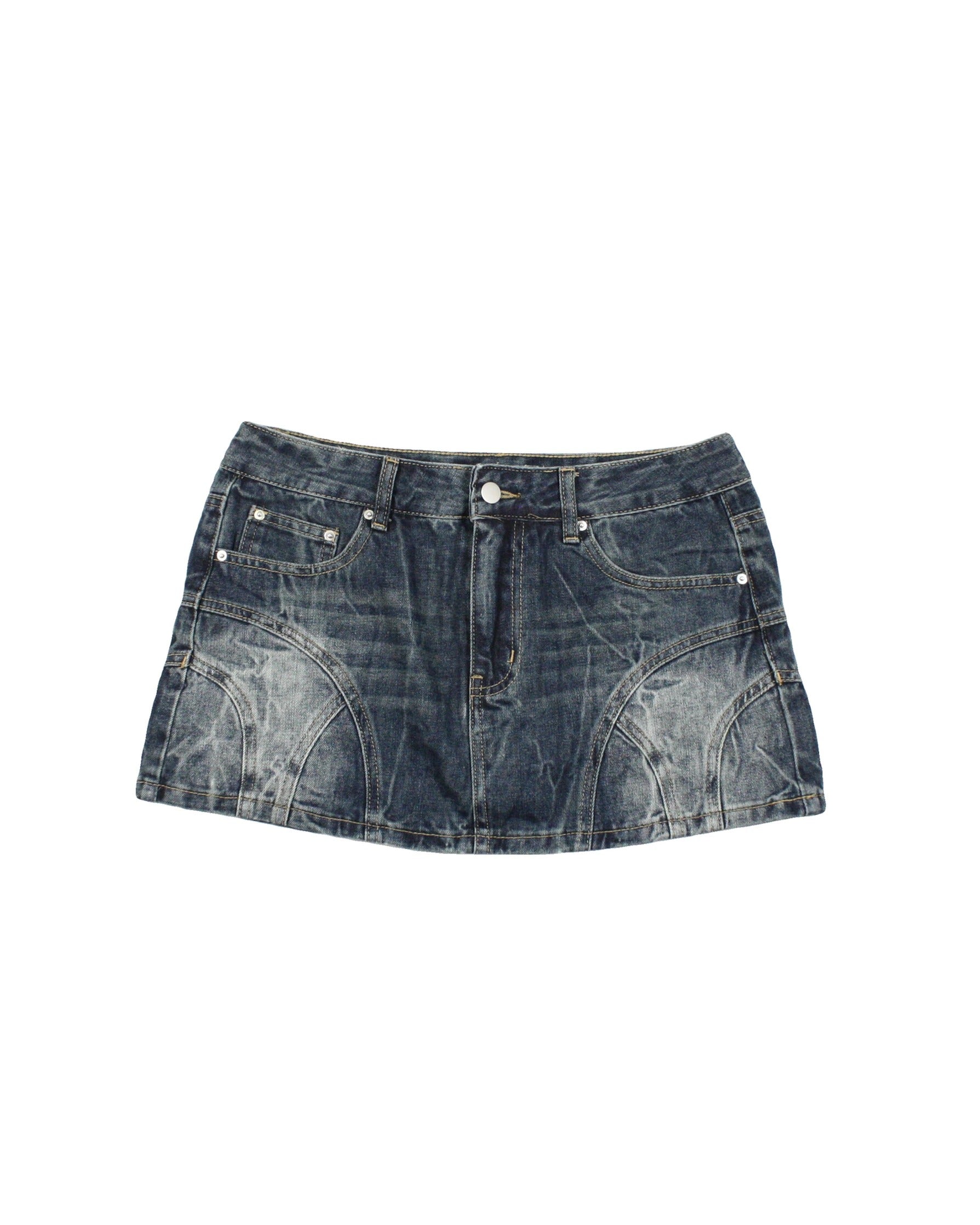 Romwe Women's Dark-Wash Denim Mini Skirt with Panel Details – Size 26