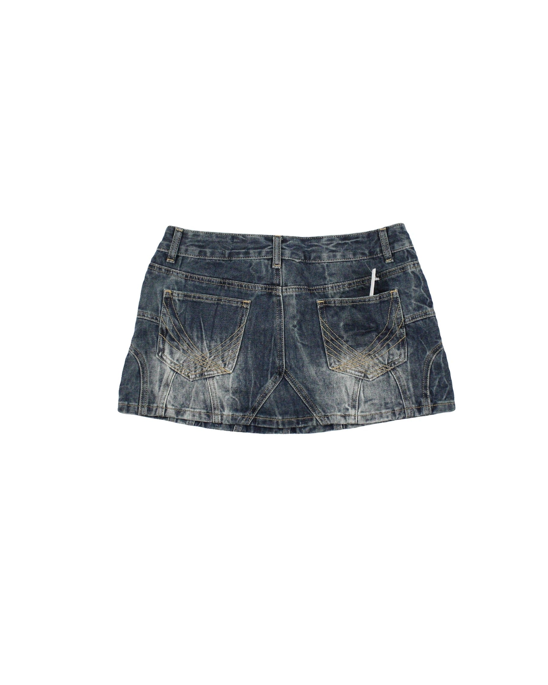Romwe Women's Dark-Wash Denim Mini Skirt with Panel Details – Size 26