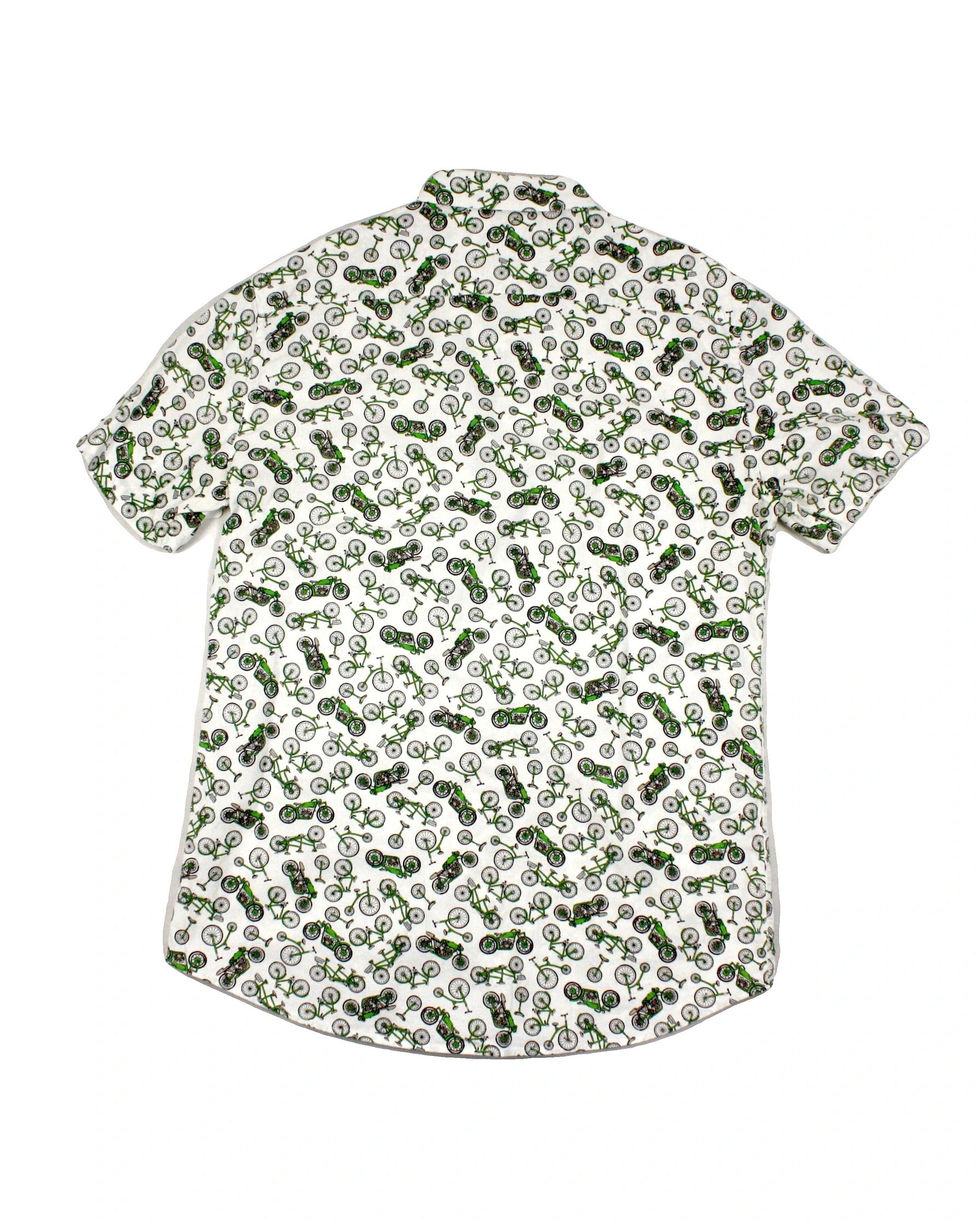 National Standards Men's White, Green, and Black Bicycle Graphic Short Sleeve Shirt – Size M