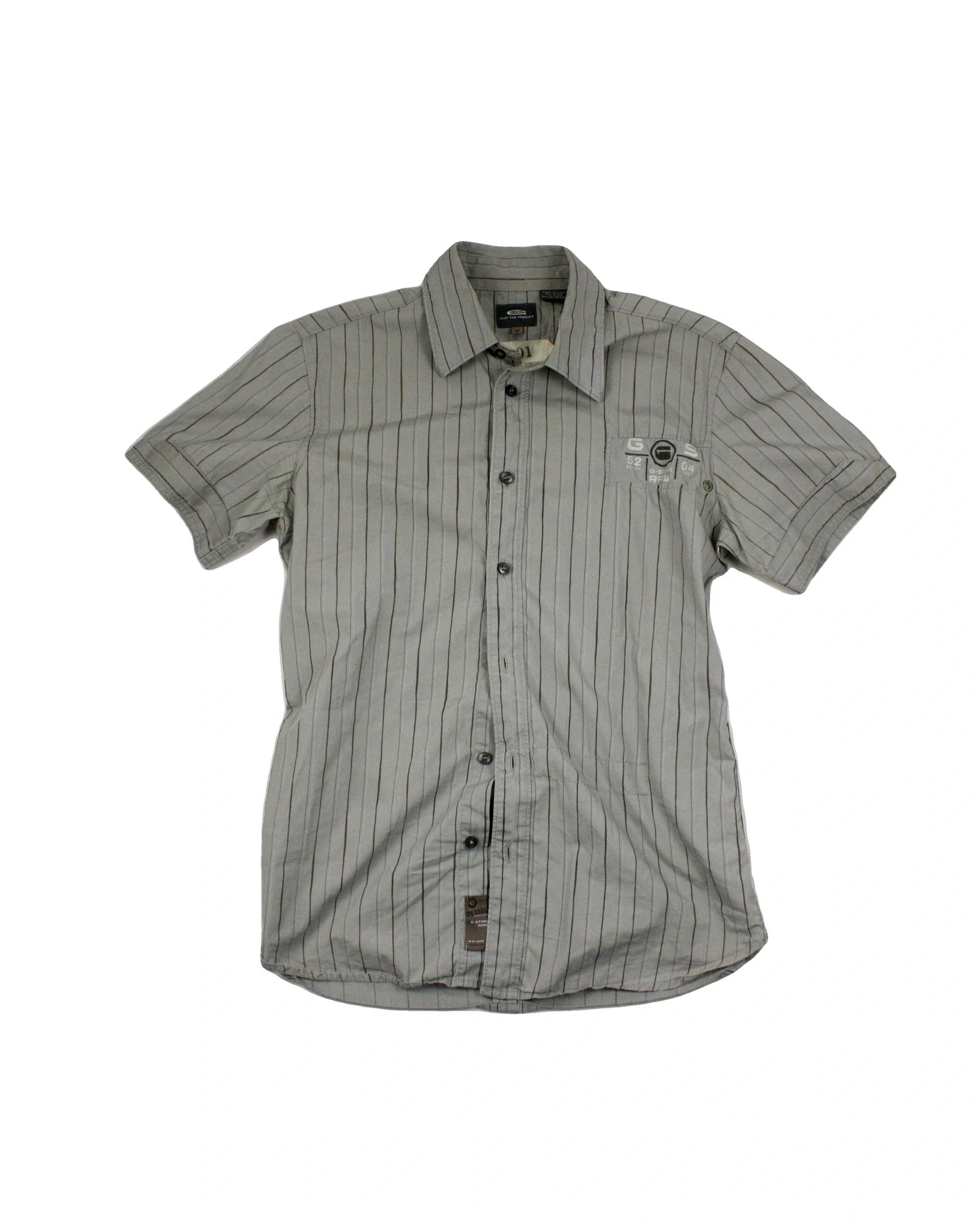 G-Star Men's Grey and Dark Grey Short Sleeve Shirt with Embroidered Chest Logo – Size M
