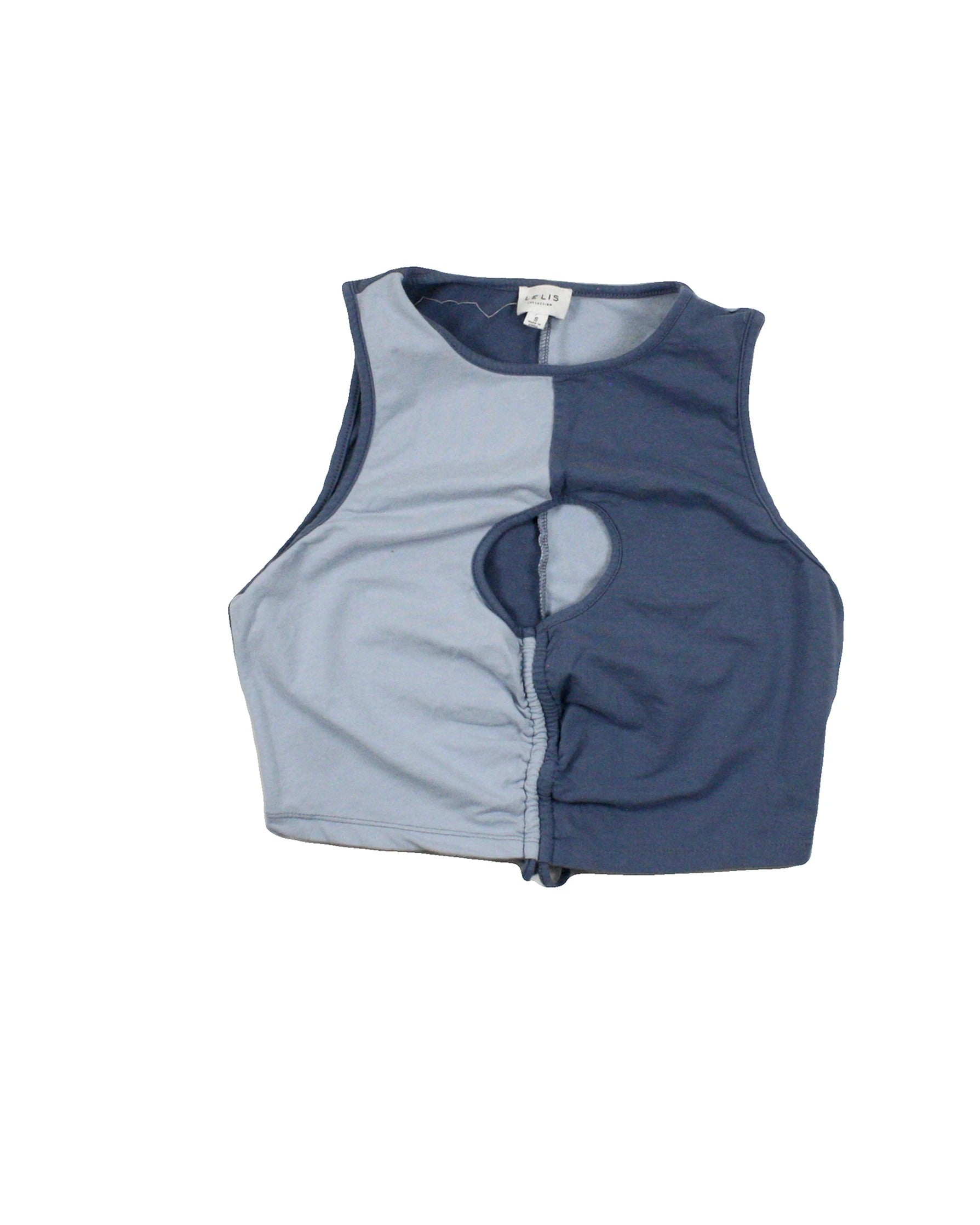 Le Lis Women's Light Blue and Blue Sleeveless Top with Front Cutout – Size S