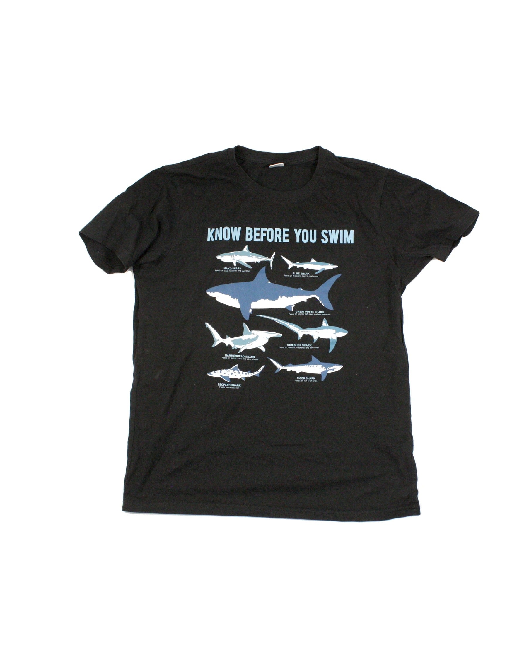 Women's Black and Blue Shark Graphic Short Sleeve T-Shirt – Size M