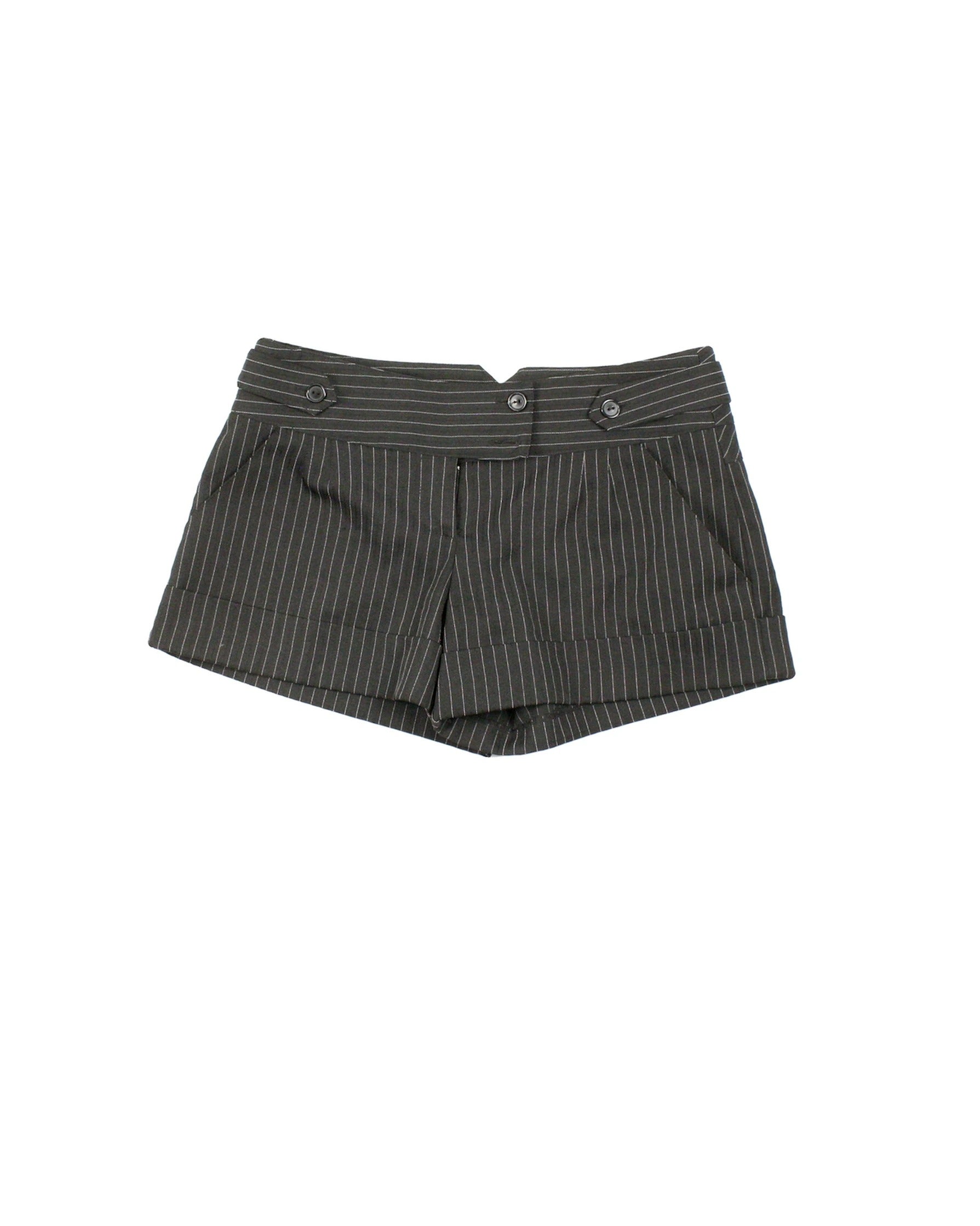 Guess Women's Black and White Mini Shorts with Button Details and Rolled Hem – Size 26