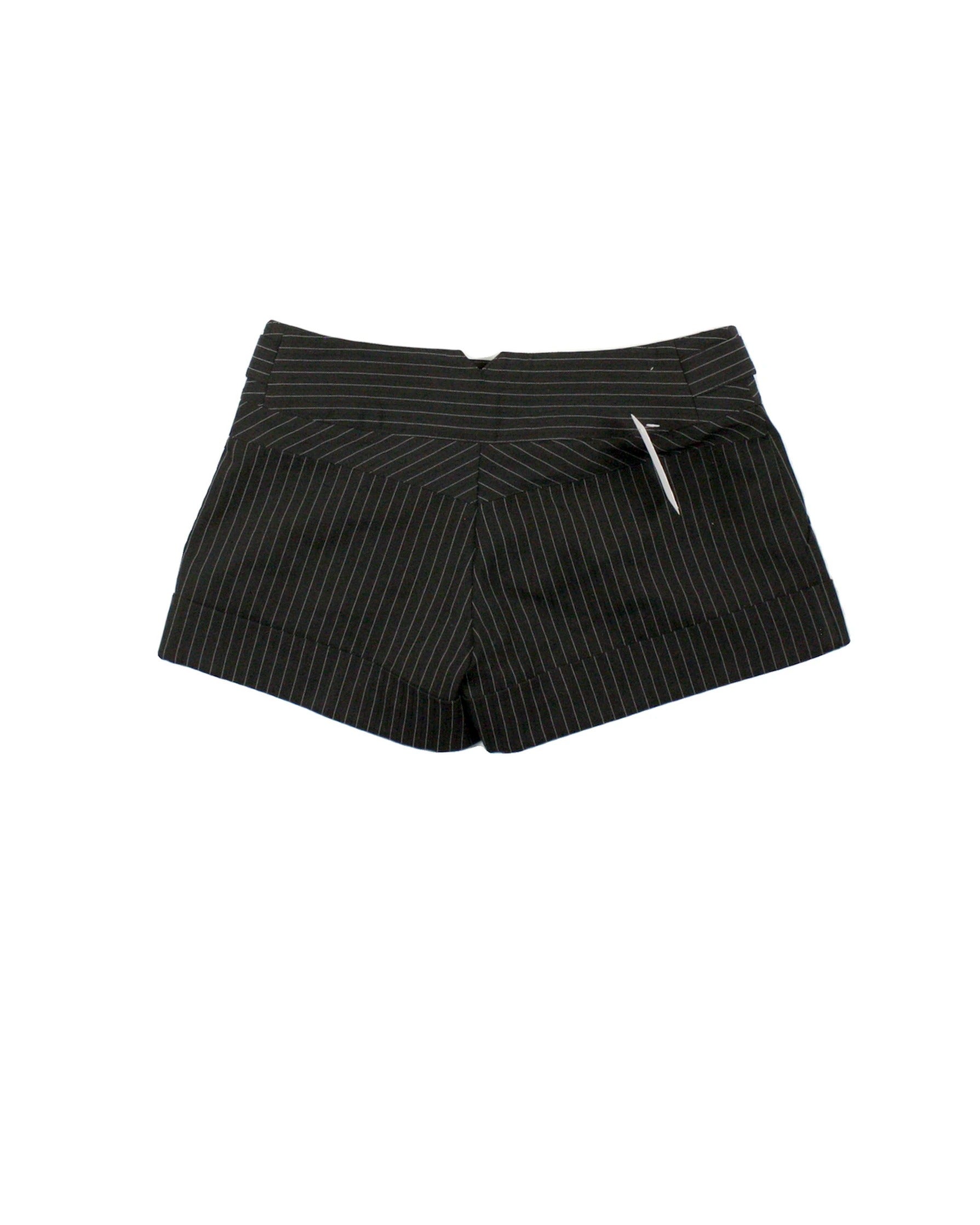 Guess Women's Black and White Mini Shorts with Button Details and Rolled Hem – Size 26
