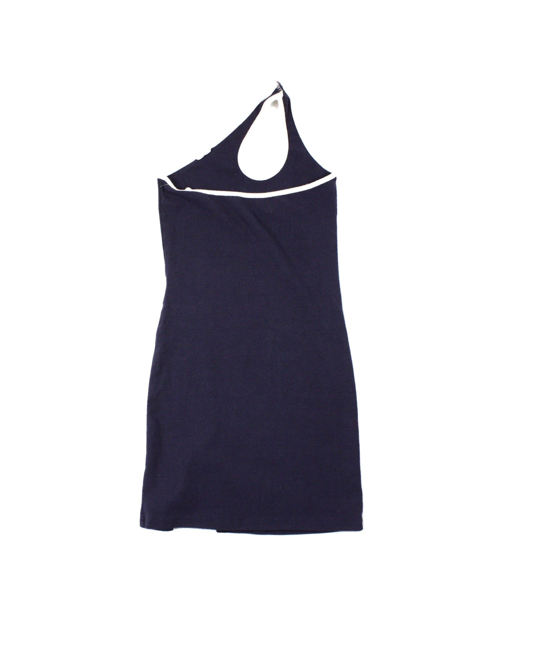 Cider Women's Navy and White One-Sleeve Mini Dress with Front Opening and Slit – Size XS