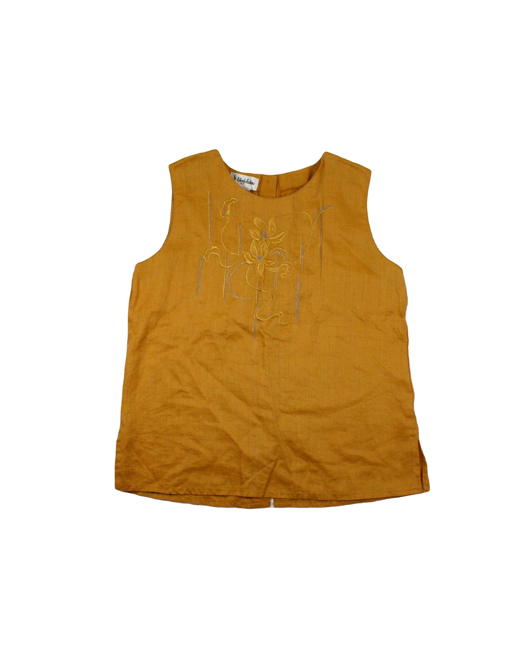 Liberty Fashions Women's Orange Linen Sleeveless Embroidered Top