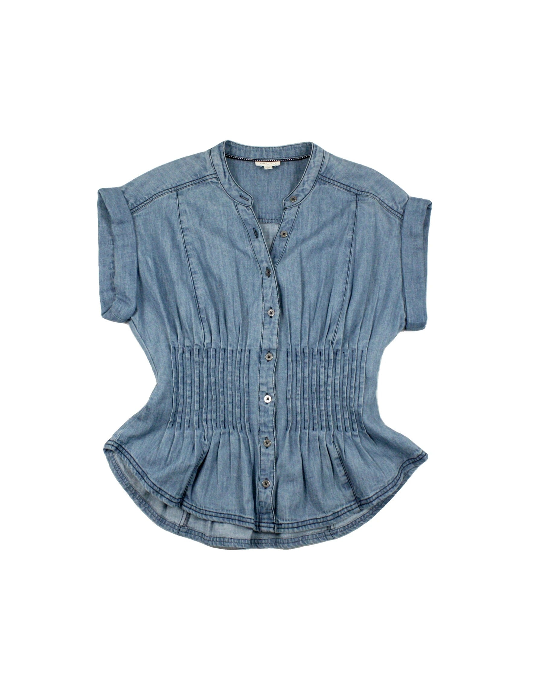 Pilcro Women's Blue Denim Short Sleeve Button-Up Top – Size S