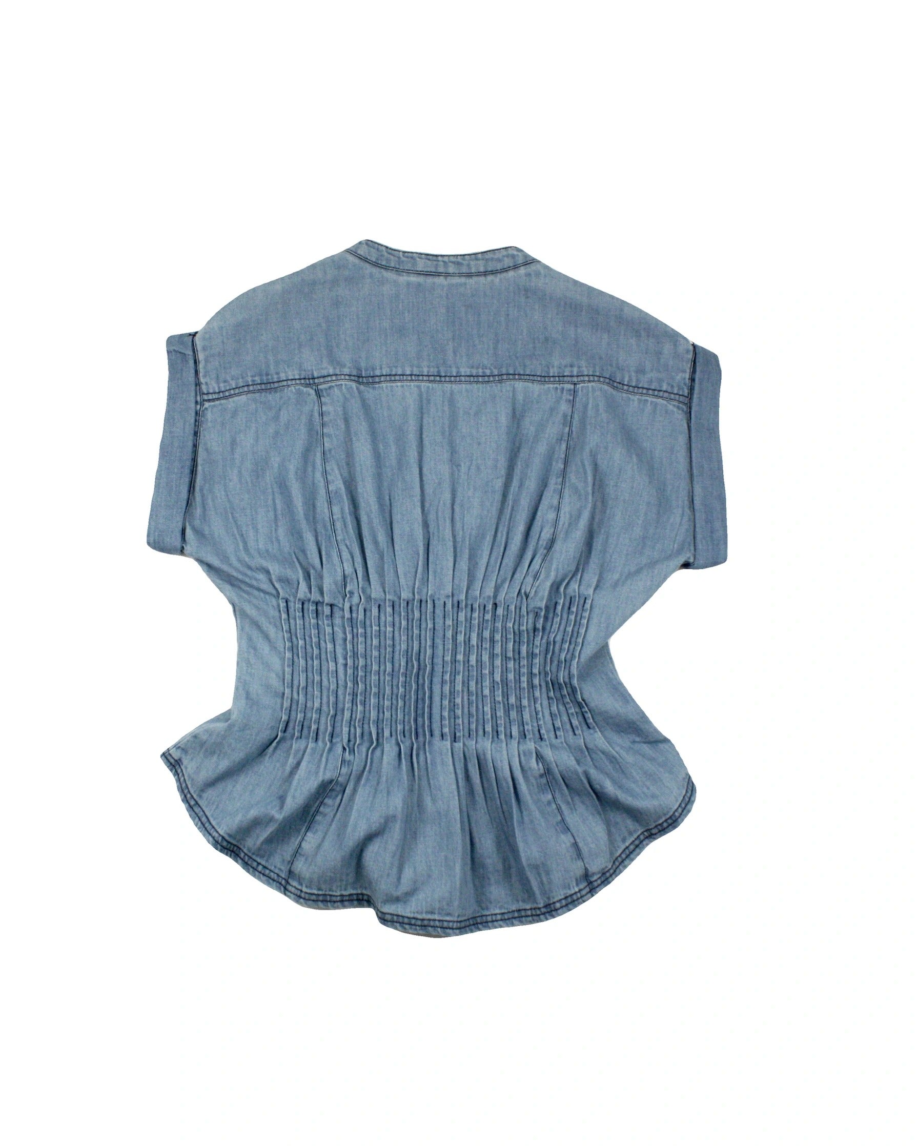 Pilcro Women's Blue Denim Short Sleeve Button-Up Top – Size S