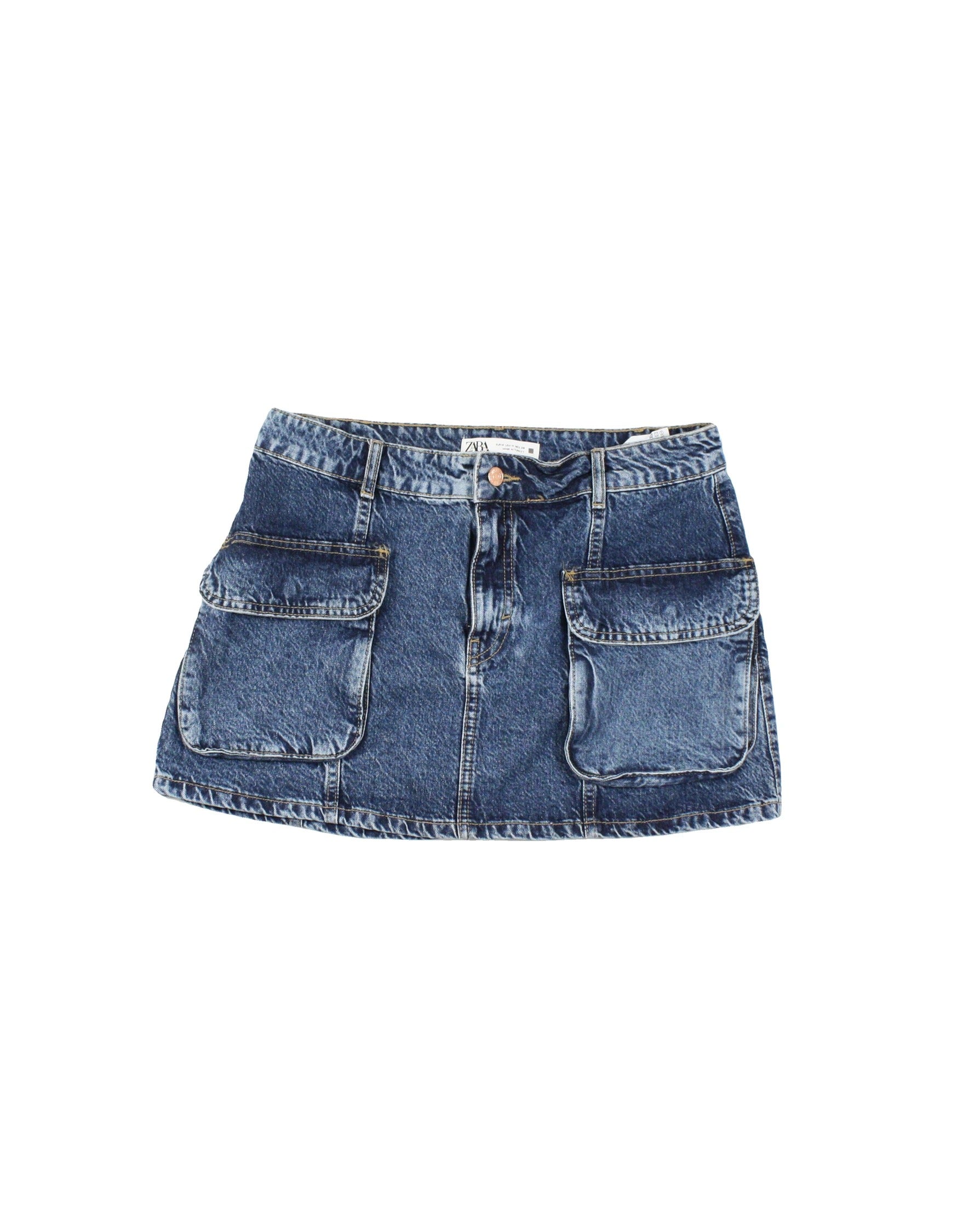 Zara Women's Dark-Wash Navy Denim Mini Skirt – Size 28