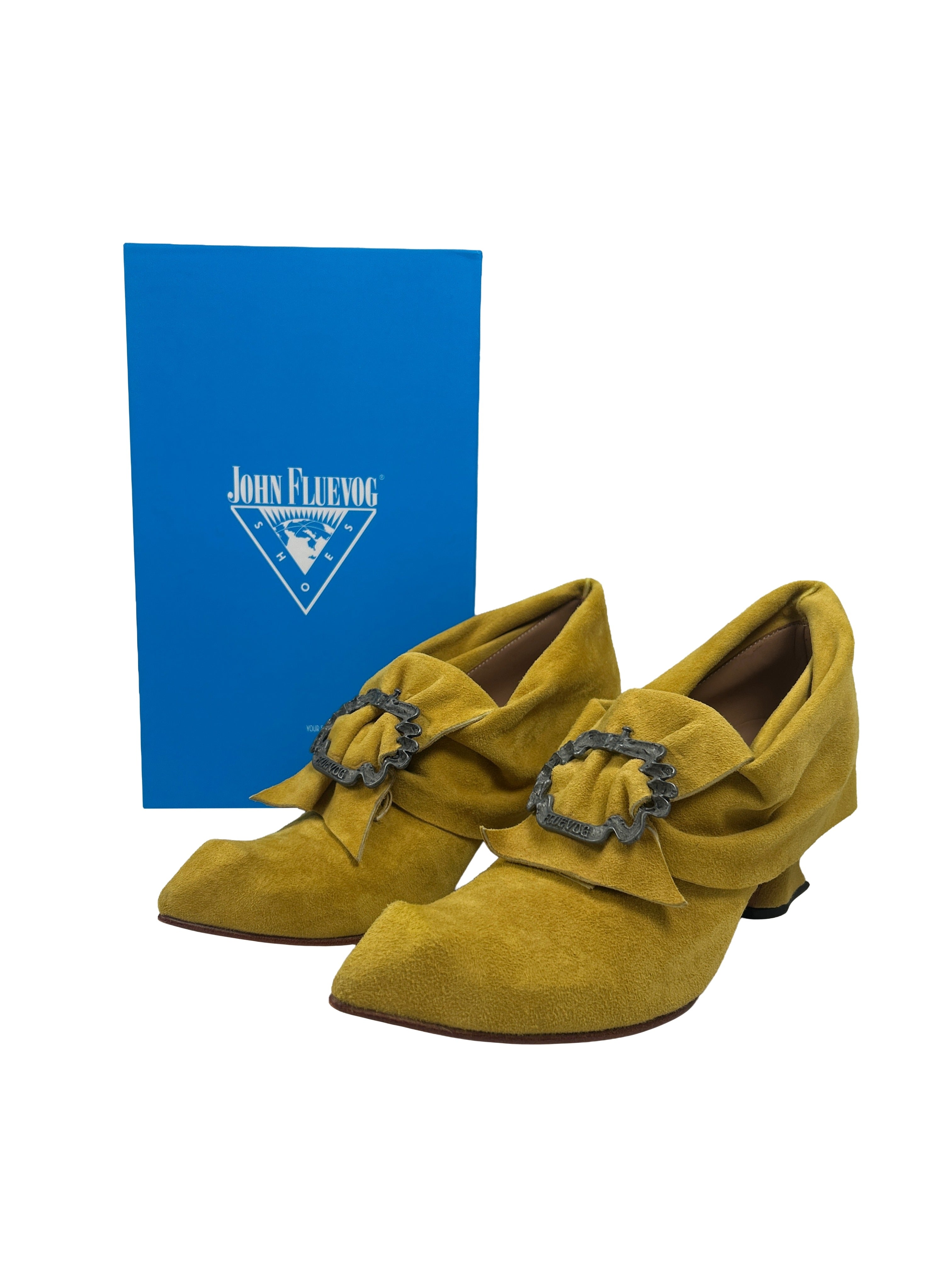 John Fluevog Size 10 Juliette Suede Buckled Pumps