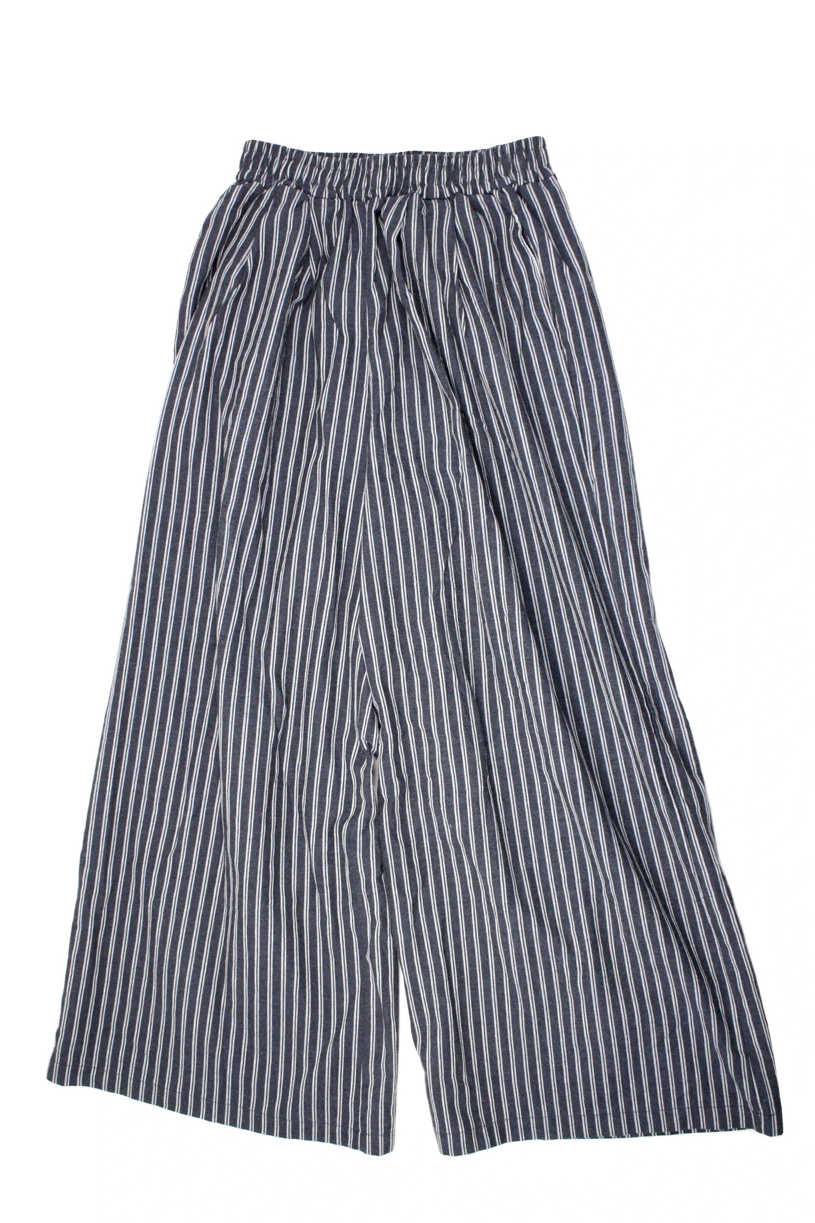eh Women's Navy and White Striped Wide-Leg Pants – Size 24