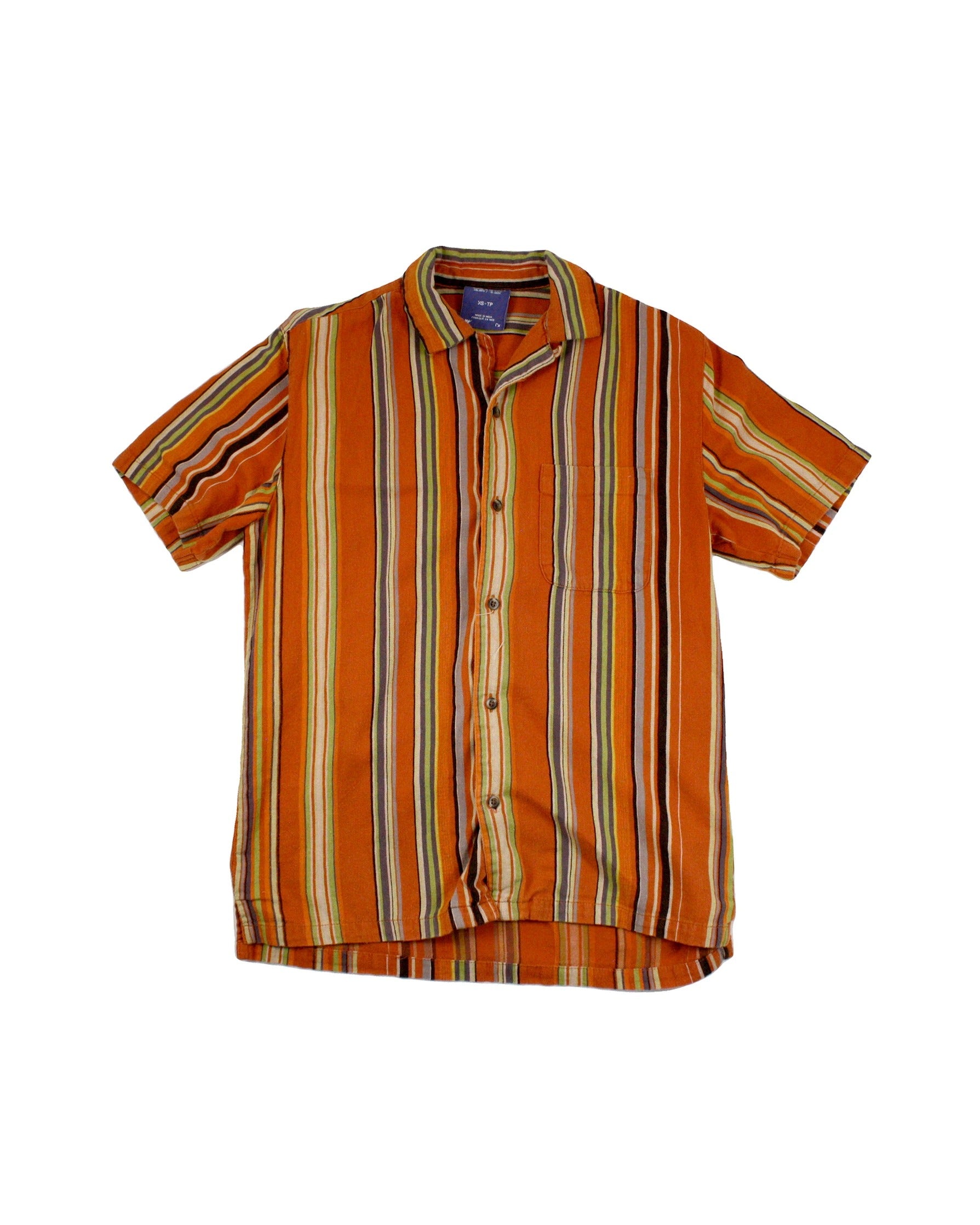Without Walls Men's Orange, Yellow, Green and Grey Striped Short Sleeve Shirt – Size XS