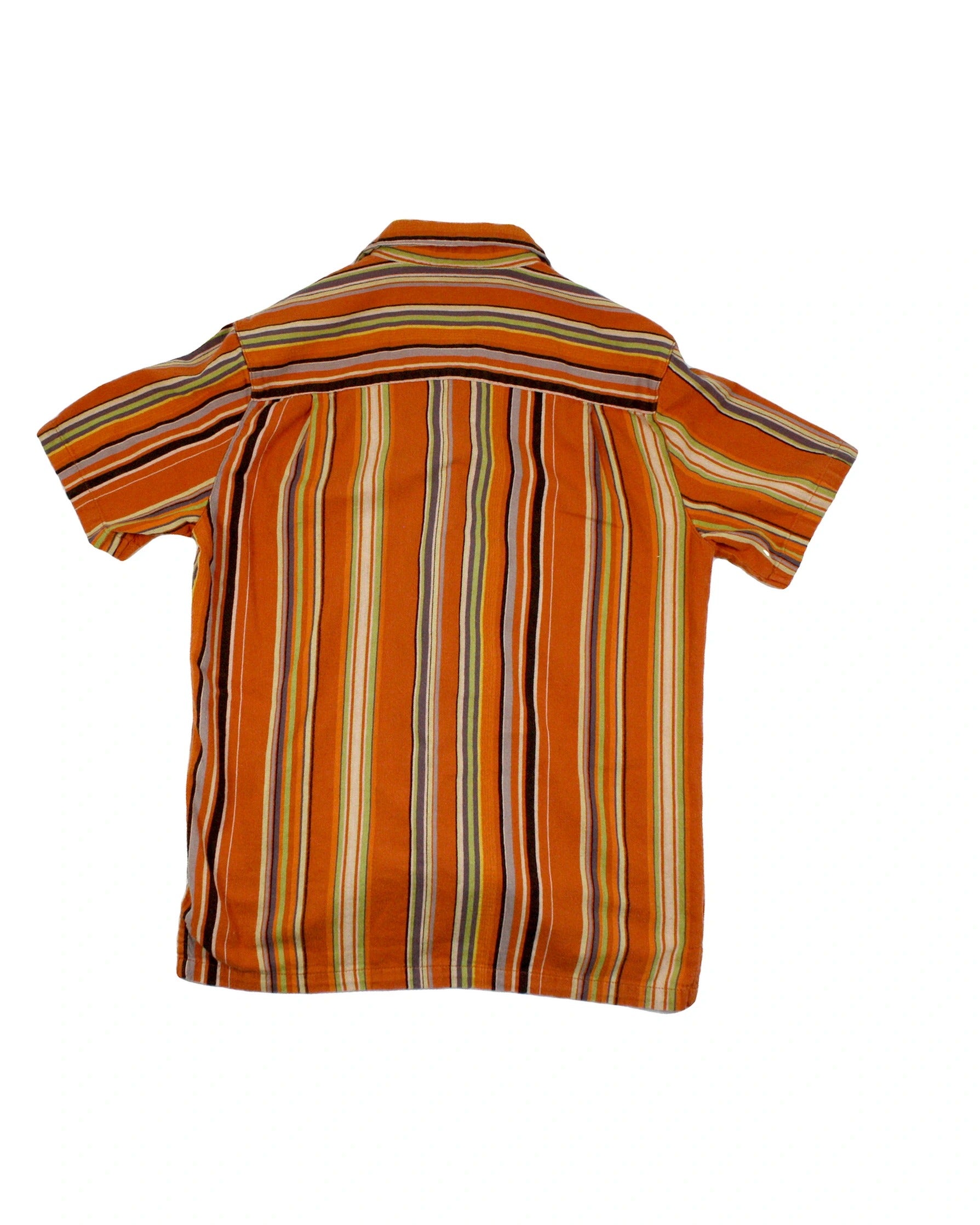 Without Walls Men's Orange, Yellow, Green and Grey Striped Short Sleeve Shirt – Size XS