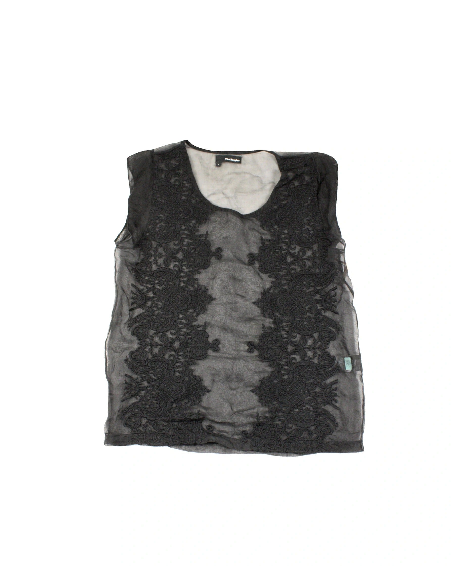 The Kooples Women's Black Silk Sleeveless Embroidered Top – Size L – As Is