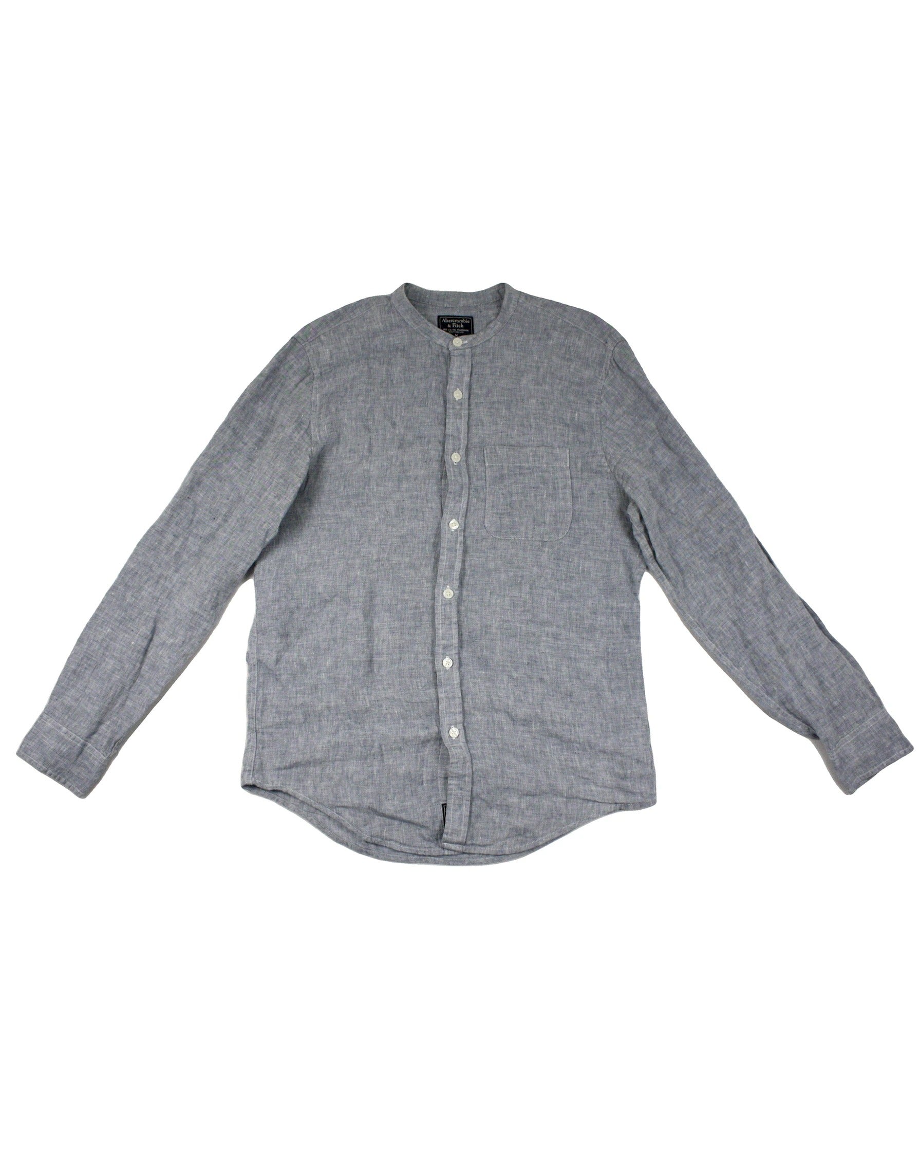 Abercrombie & Fitch Men's Blue and White Linen Long Sleeve Shirt