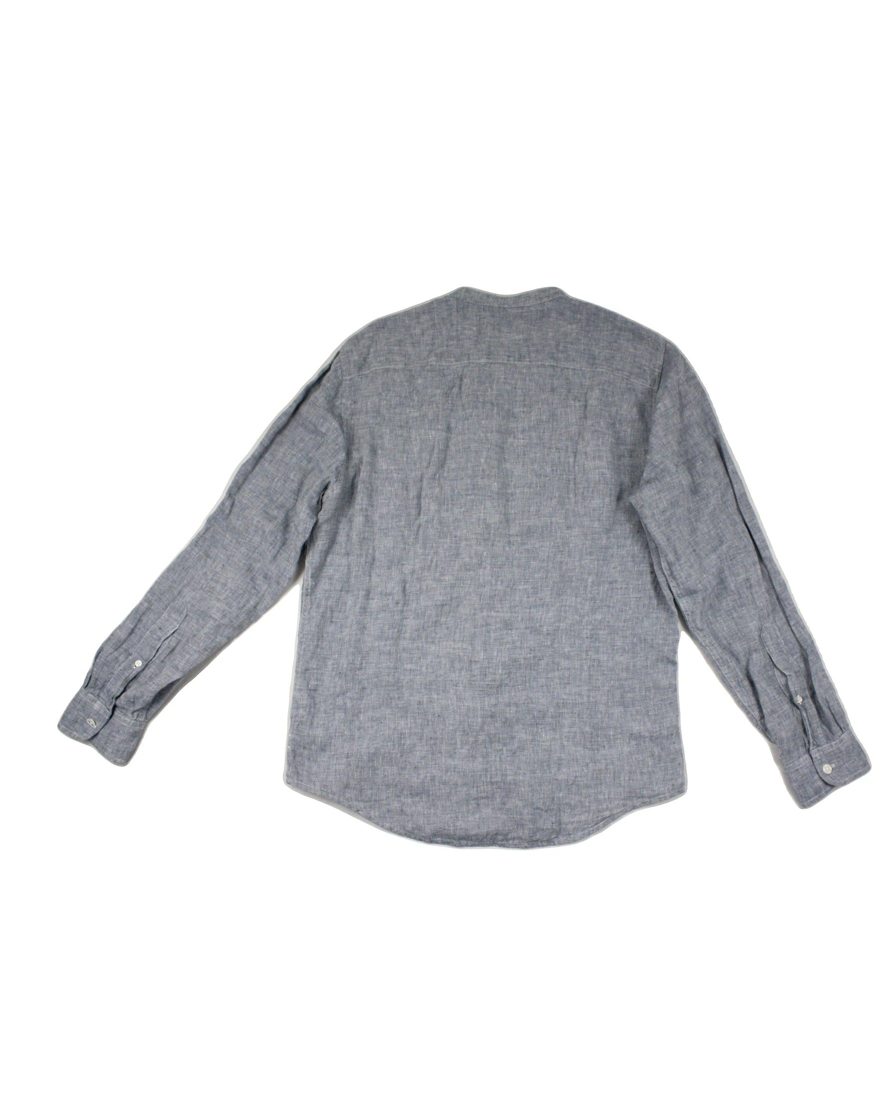 Abercrombie & Fitch Men's Blue and White Linen Long Sleeve Shirt