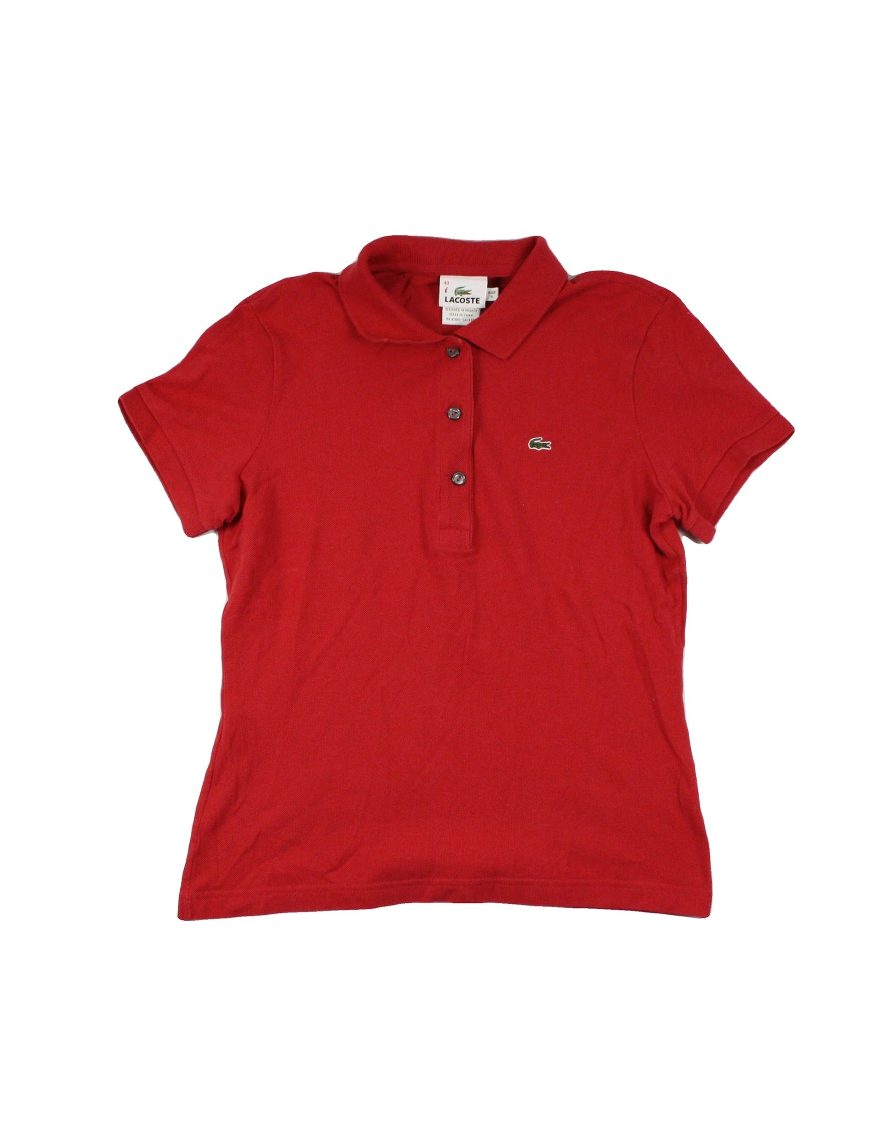 Lacoste Women's Red Fitted Short Sleeve Polo Top – Size 40