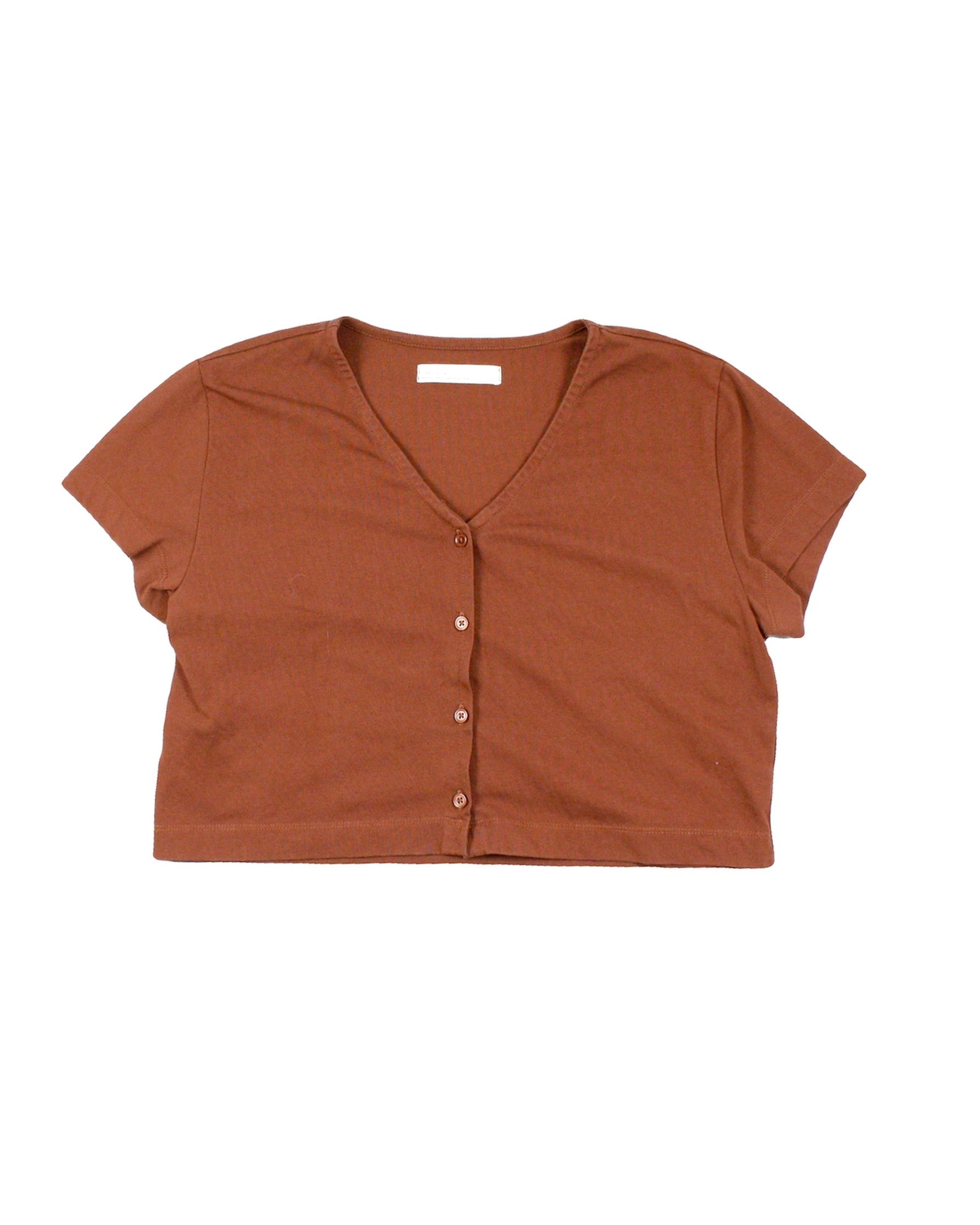 Oak + Fort Women's Brown Cropped Short Sleeve Button-Up Top – Size S