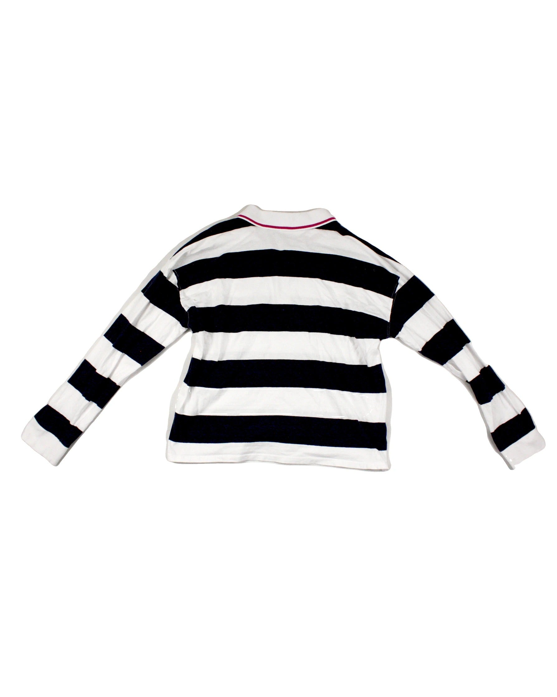 U.S. Polo Assn. Women's White and Navy Striped Long Sleeve Polo Top